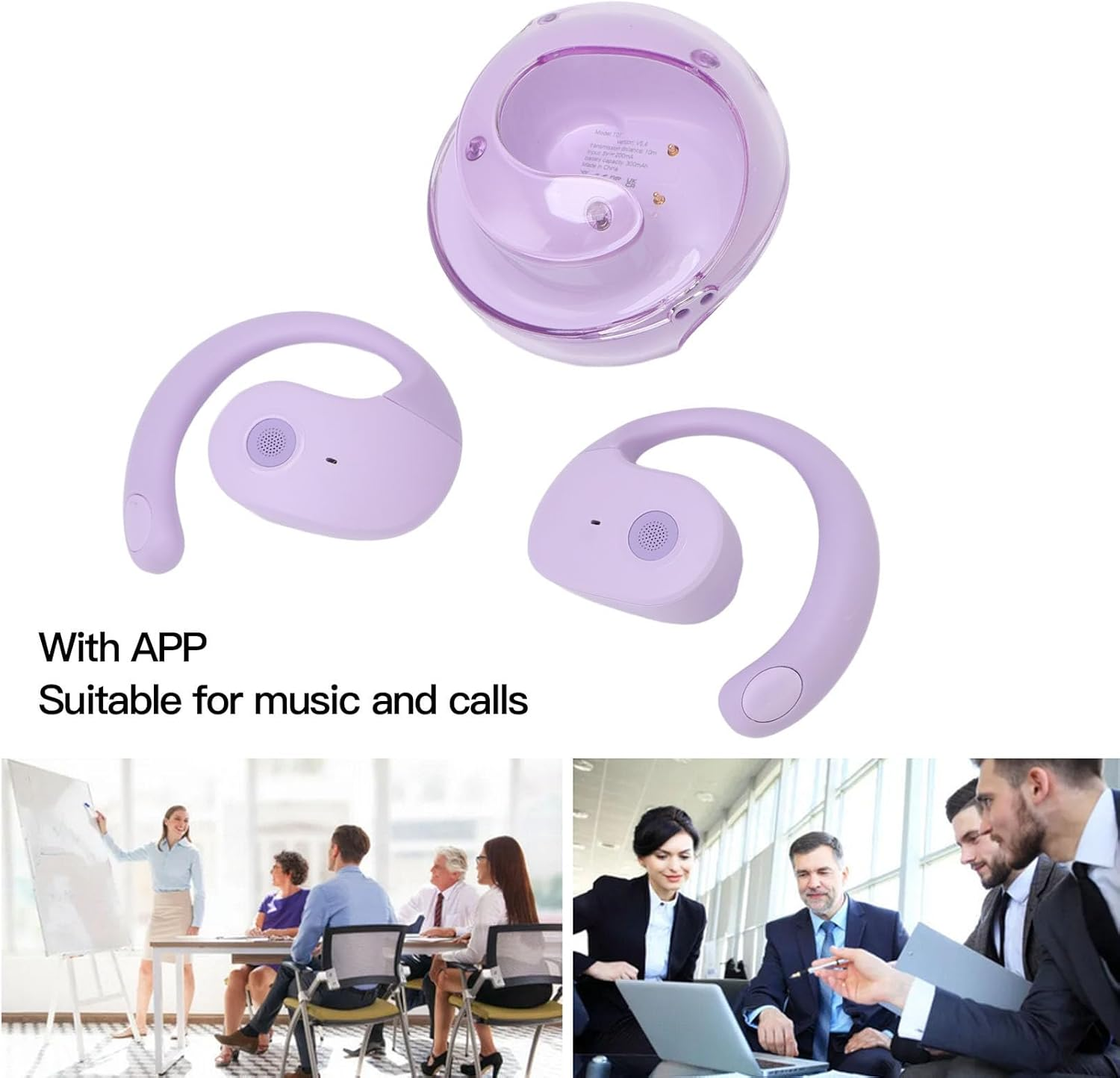 Pomya Language Translation Earbuds, Translator Earbuds Real Time, 144 Languages & Accents Online Translation Device with APP for Ios & Android, Bluetooth5.4 Wirelesss Clip on Earbuds, (Purple) - Purple image number 4