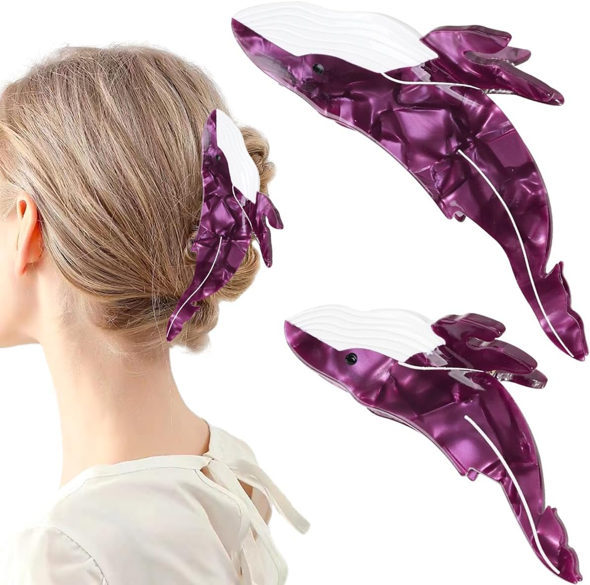 2 PCS Whale Hair Clips Whale Claw Clip Animal Shape Hair Jaw Clips Animal Acetate Cute Claw Clip Big Jaw Clips for Women Thick Hair Thin Hair