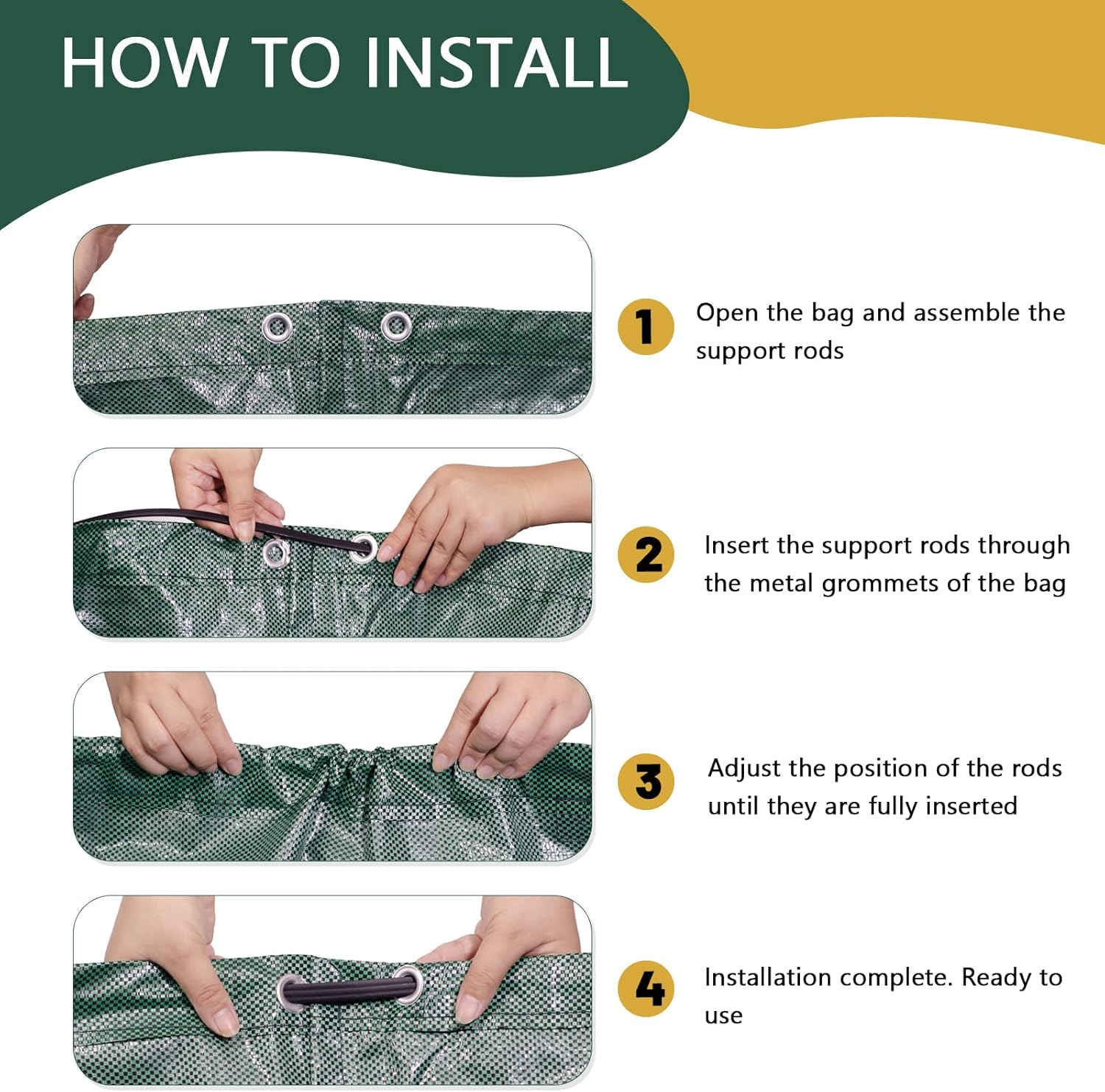 3 Pack Reusable 500L Heavy Duty Garden Waste Bags with Handles - Polypropylene Laminated Grid Fabric, for Collecting Yard Debris, Leaves & Grass Clippings