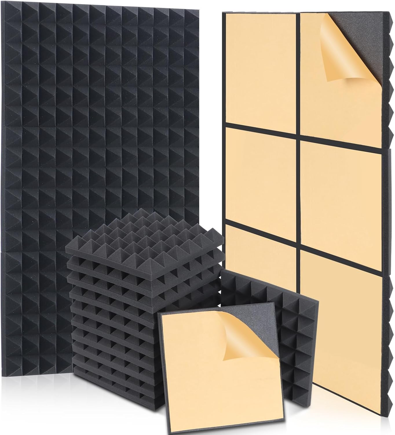 36 Pack AUSLET Acoustic Panels 12 X 12 X 2 Inches, Pyramid Sound Proof Foam Panels for Wall, High Density Black Acoustic Foam Panels,Soundproof Wall Panels
