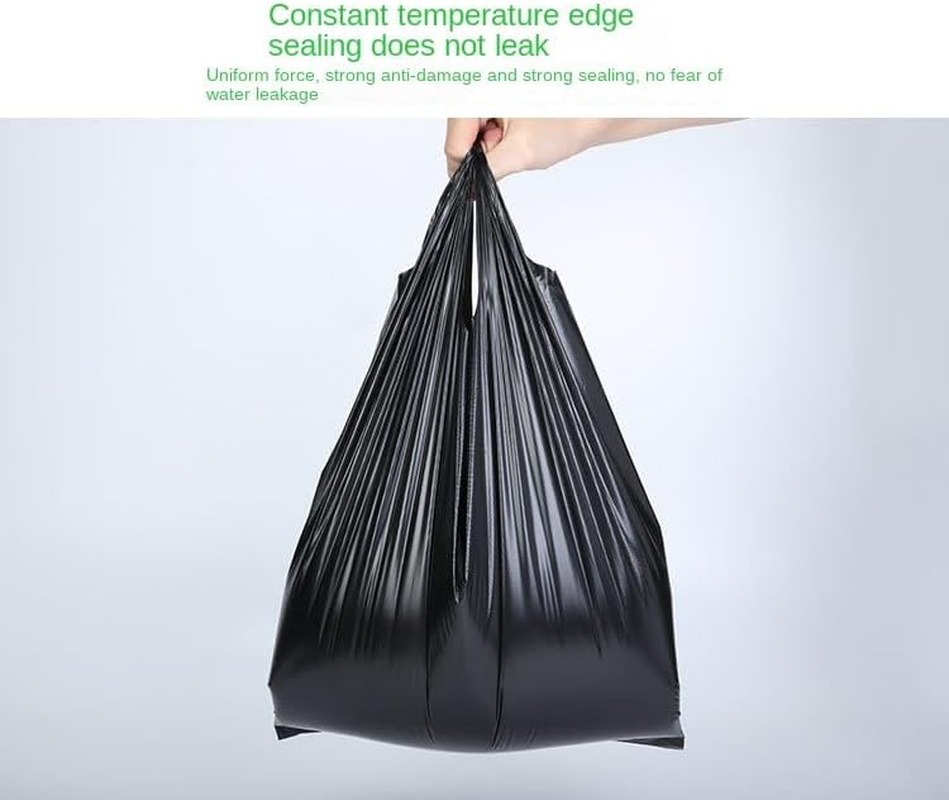 100 Pcs,12.5 * 20In Black Grocery Plastic Shopping Bags with Handles T Shirt Bags for Small Business Store Retail Restaurant, Black, 20.5 Inches X 12.5 Inches X 6 Inches image number 3