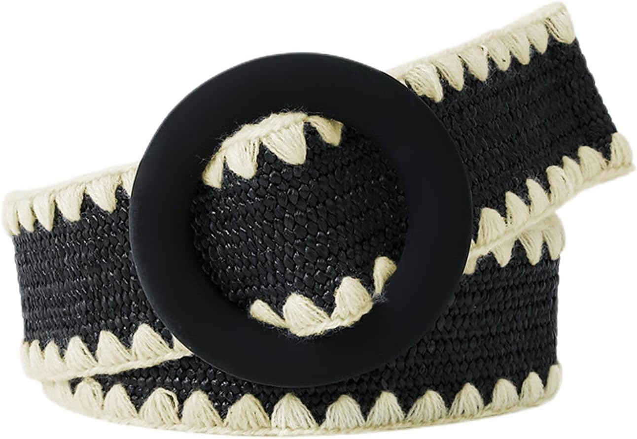 Jdlsppl Women'S Stretch Braided Belt Elastic Rattan Holeless O Ring Buckle Bohemian Summer Chunky Raffia Belt for Dress