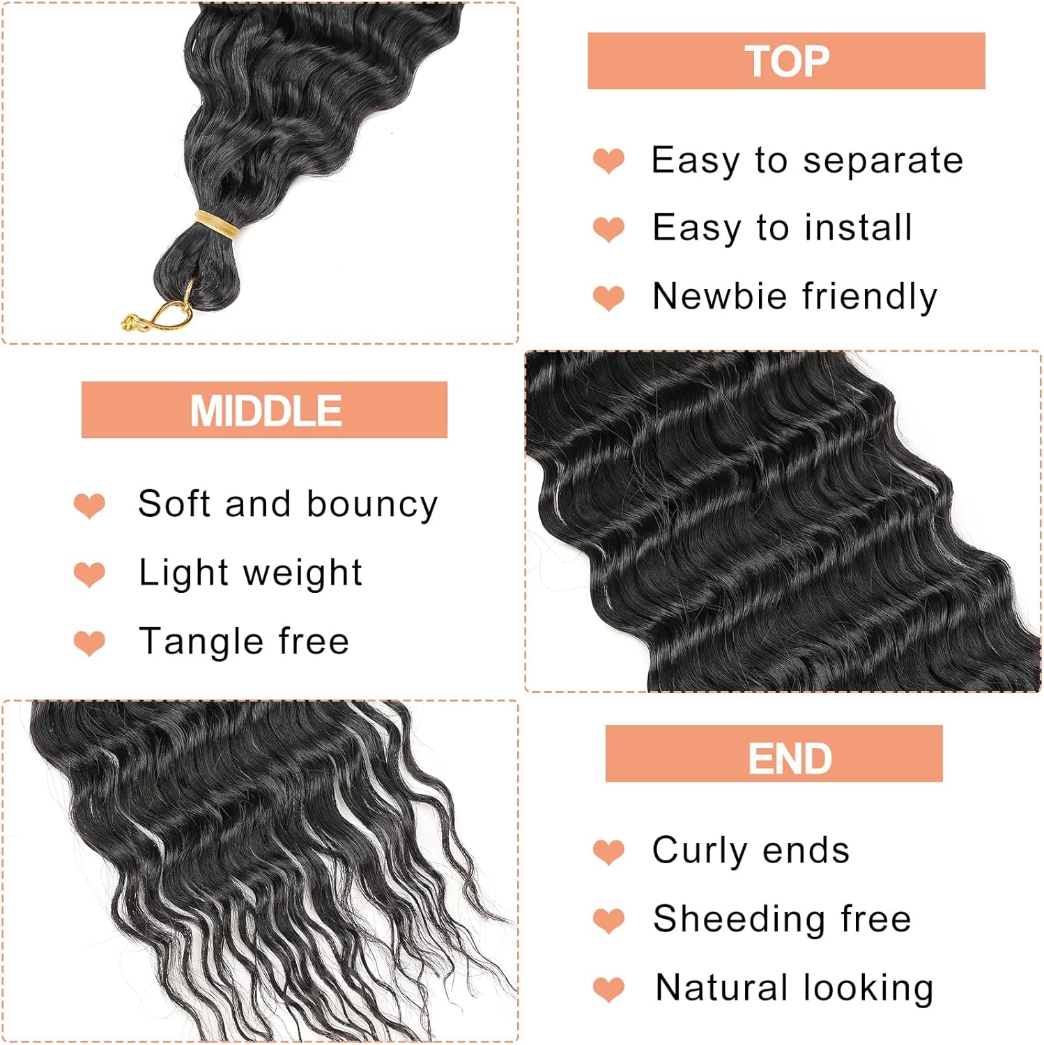 Mscat 24 Inch Ocean Wave 3Pack Crochet Hair Extexsions Long Braids Deep Wave Synthetic Hair Curly Braiding Hair for Black Women 1B# image number 5