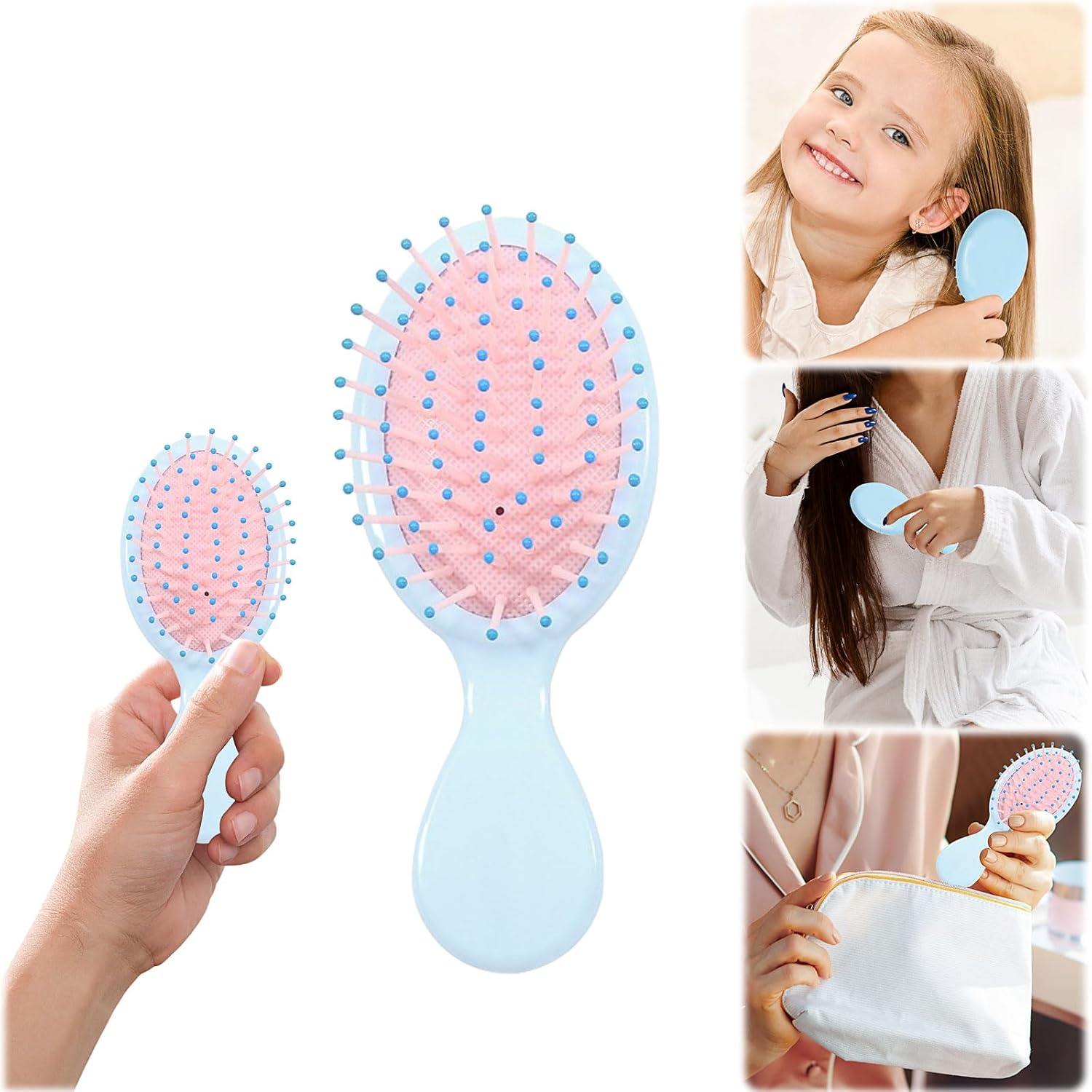 2P Mini Hair Brush,Brush Squirt Detangling Brush,Mini Detangler Brush, No Tangle Ultra-Soft Intelliflex Bristles,With Ease Knots without Tears or Breakage (Bright Black)