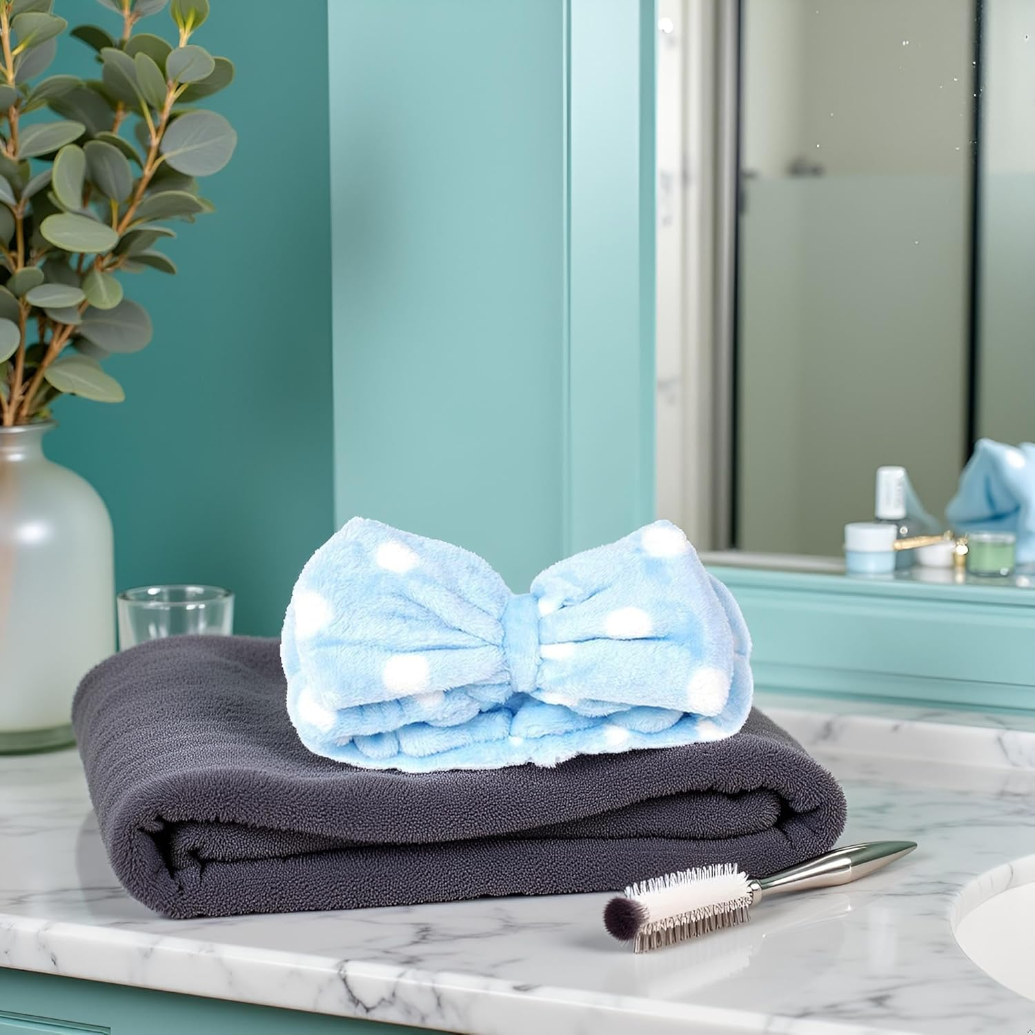 1Pc Blue Face Wash Hairband Women Bow Makeup Cosmetic Elastic Headband New Released Reliabl，Hair Care image number 1