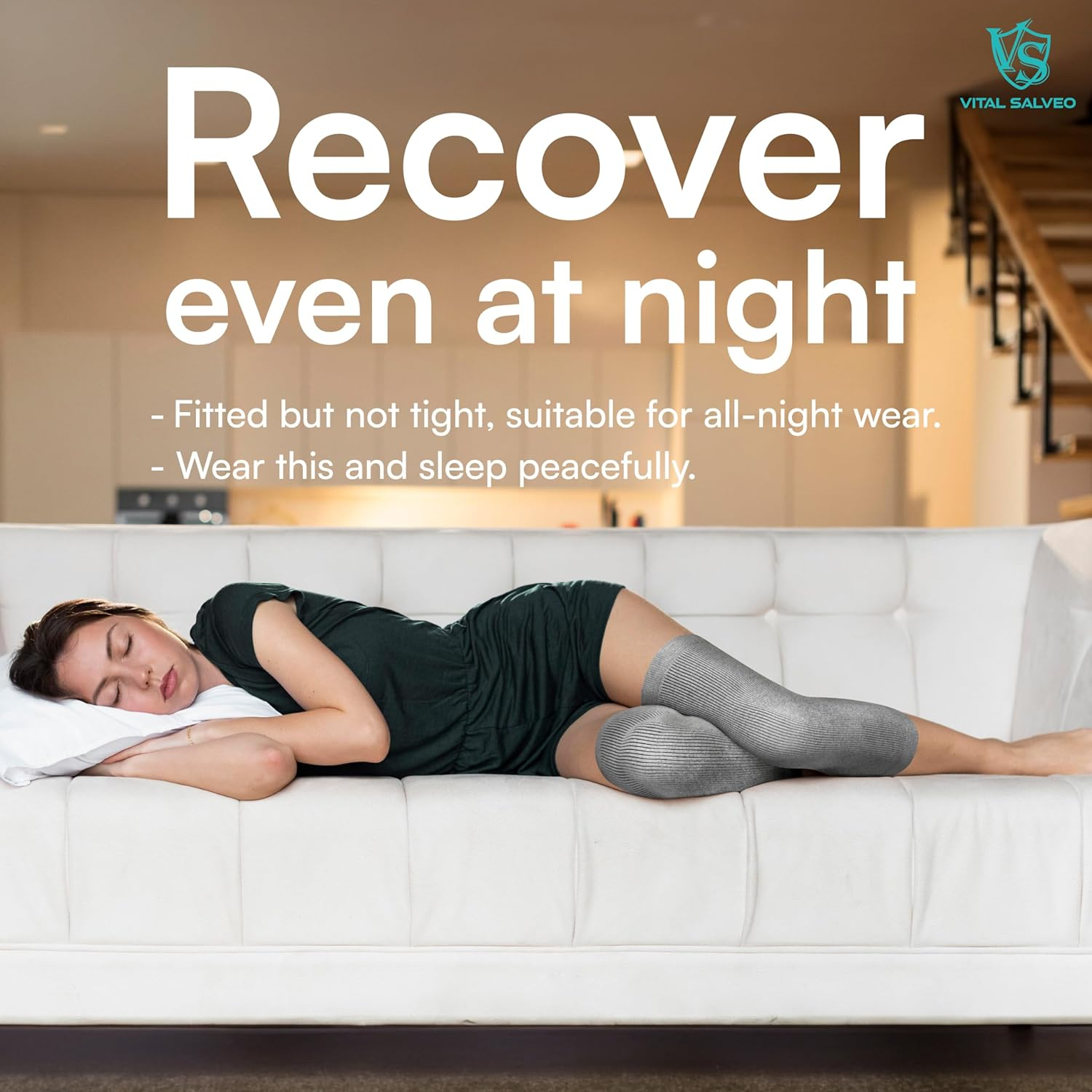 Vital Salveo-Charcoal Knee Warmers-For Men and Women, Soft Breathable Elastic Knees Sleeves, Comfortable,Joint Pain Relief for Arthritis,Suitable for Day and Night-Light Grey Large Fit (1Pair) image number 3