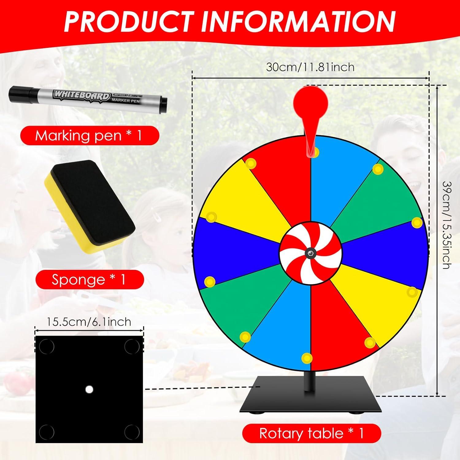 30Cm/12Inch Prize Wheel, 10 Slots Color Tabletop Spin Prize Wheel, Tabletop Roulette Spinner Wheels of Fortune with Dry Eraser and Marker Pen, Editable Spin Wheels for Fortune Spin Game image number 6