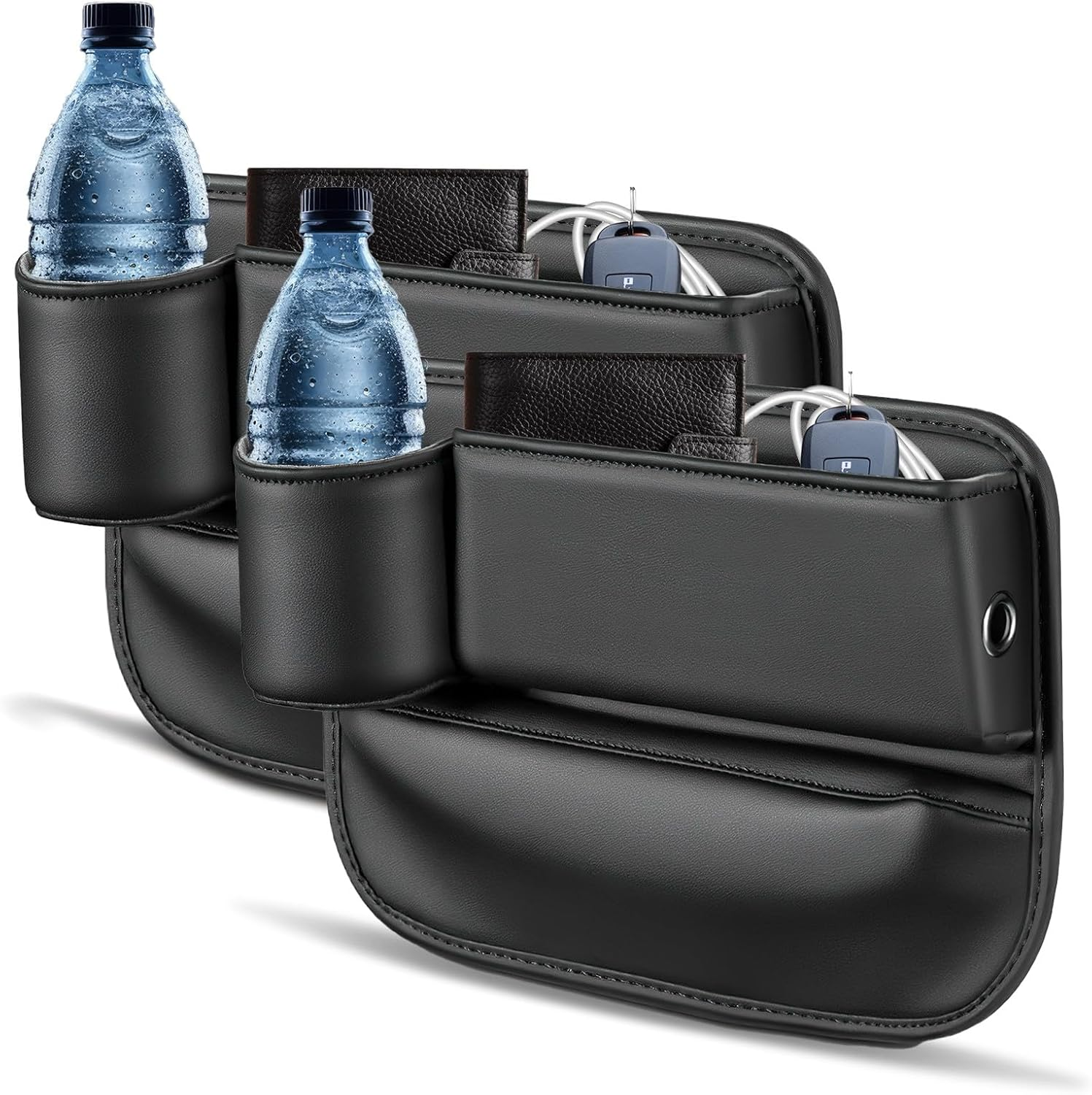 2PCS Car Seat Gap Fillers and Organizer,Multi-Functional PU Leather Storage Box with Cup Holder for Car,Perfect for Storing Phone,Currency,Cards,And Keys in between Seats image number 2