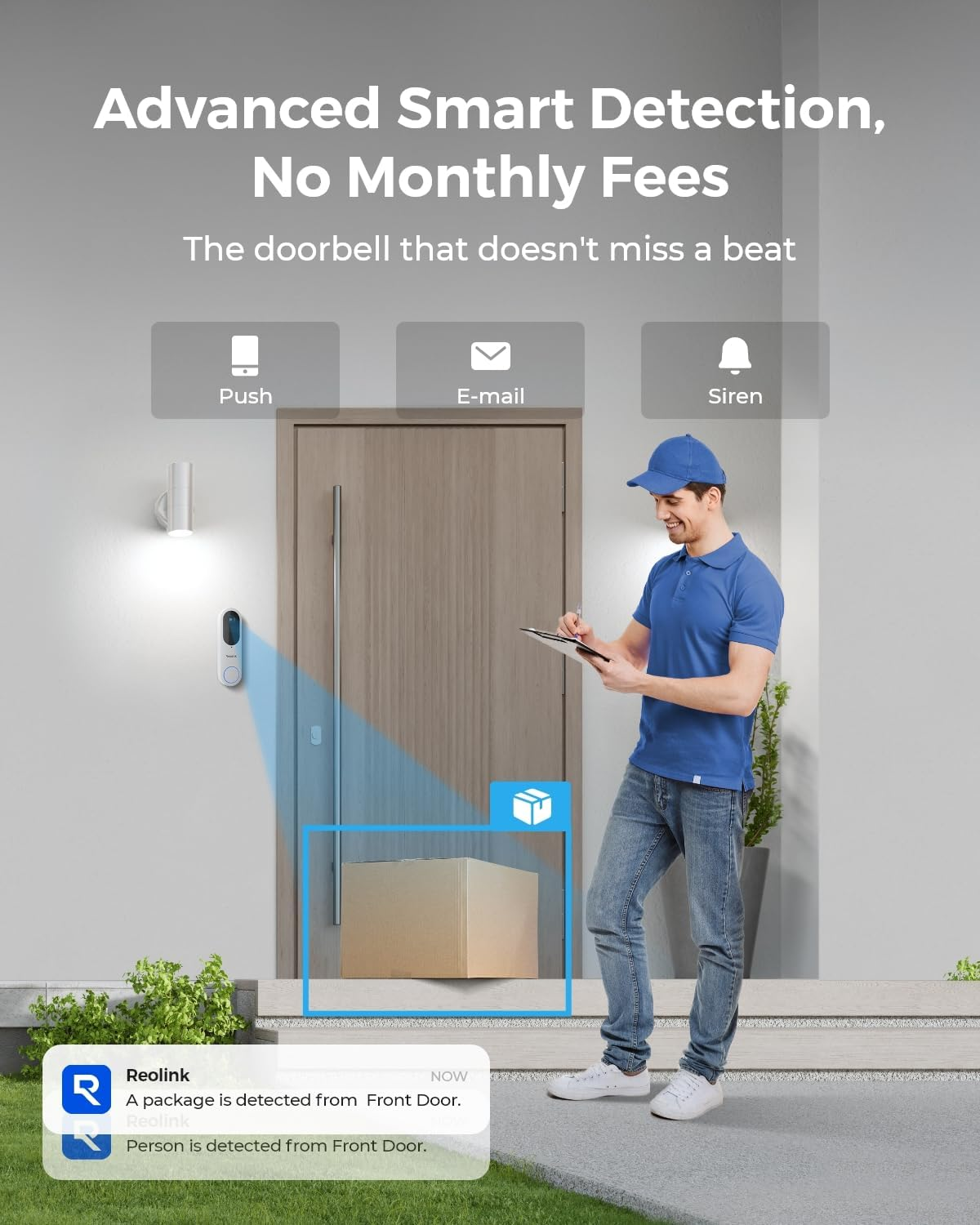 REOLINK Battery Video Doorbell Camera, 2K 150&deg;X150&deg; Head-To-Toe View, 2.4/5 Ghz Wifi, Person/Vehicle/Package Detection, Battery/Wired Powered,Two-Way Talk, No Monthly Fees (Chime Not Included)-White image number 1