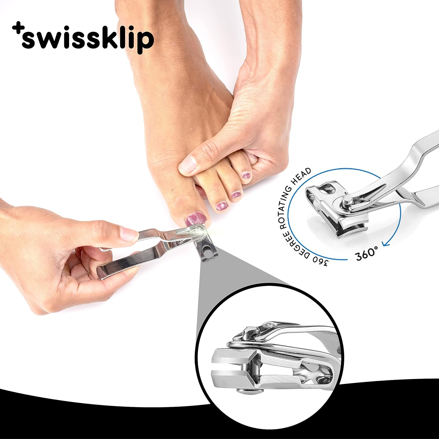 Swissklip Nail Clippers for Men & Women I White Elephant Gifts | Finger Nail Clippers for Adult with 360 Degree Rotating Head I Fingernail Clippers for Women I Surgical-Grade Stainless Steel Material image number 2