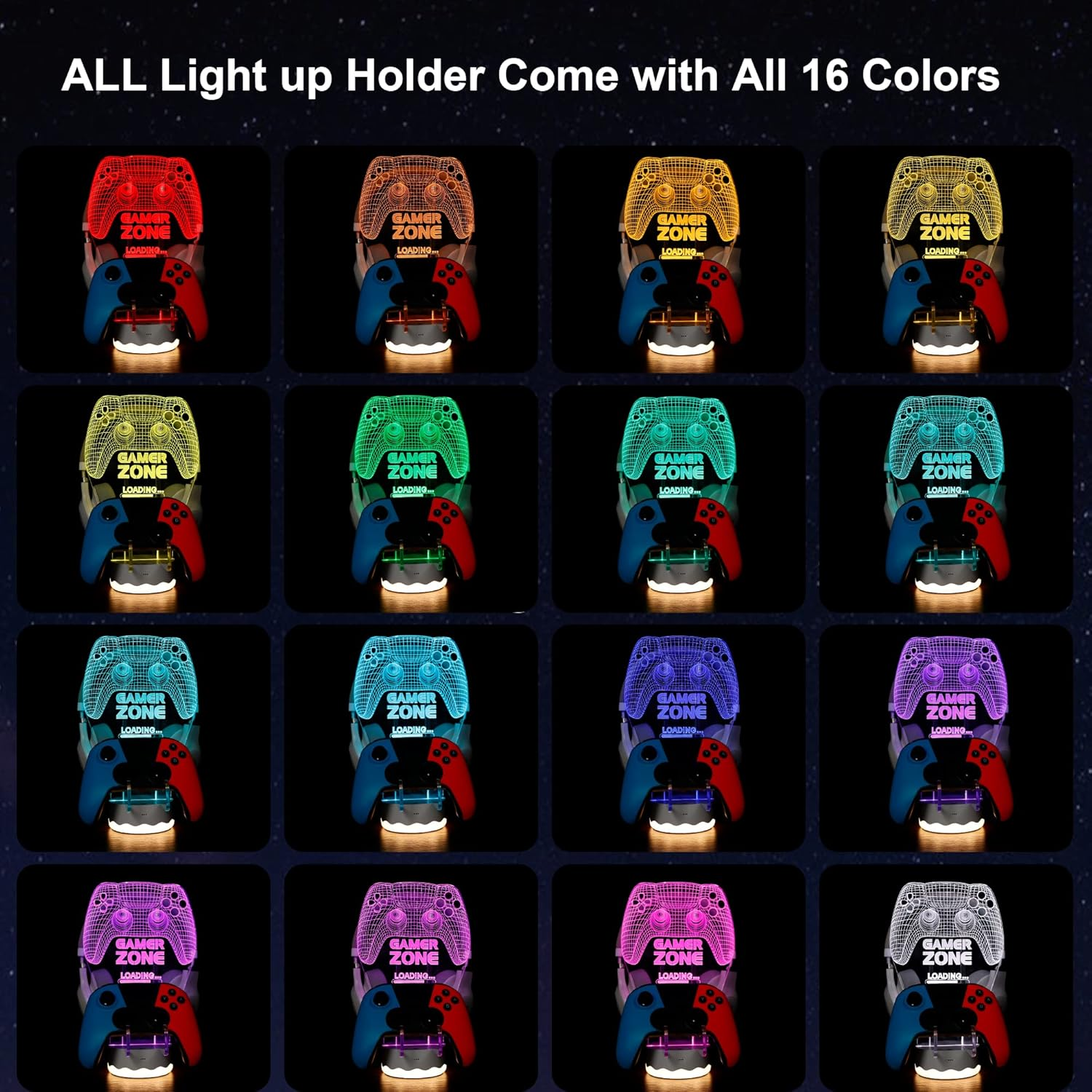 Light up Headphone Controller Holder, 16 Colors 3D LED Lights Gamepad Headset Stand, Game Controller Hanger for All Universal Gaming PC Accessories