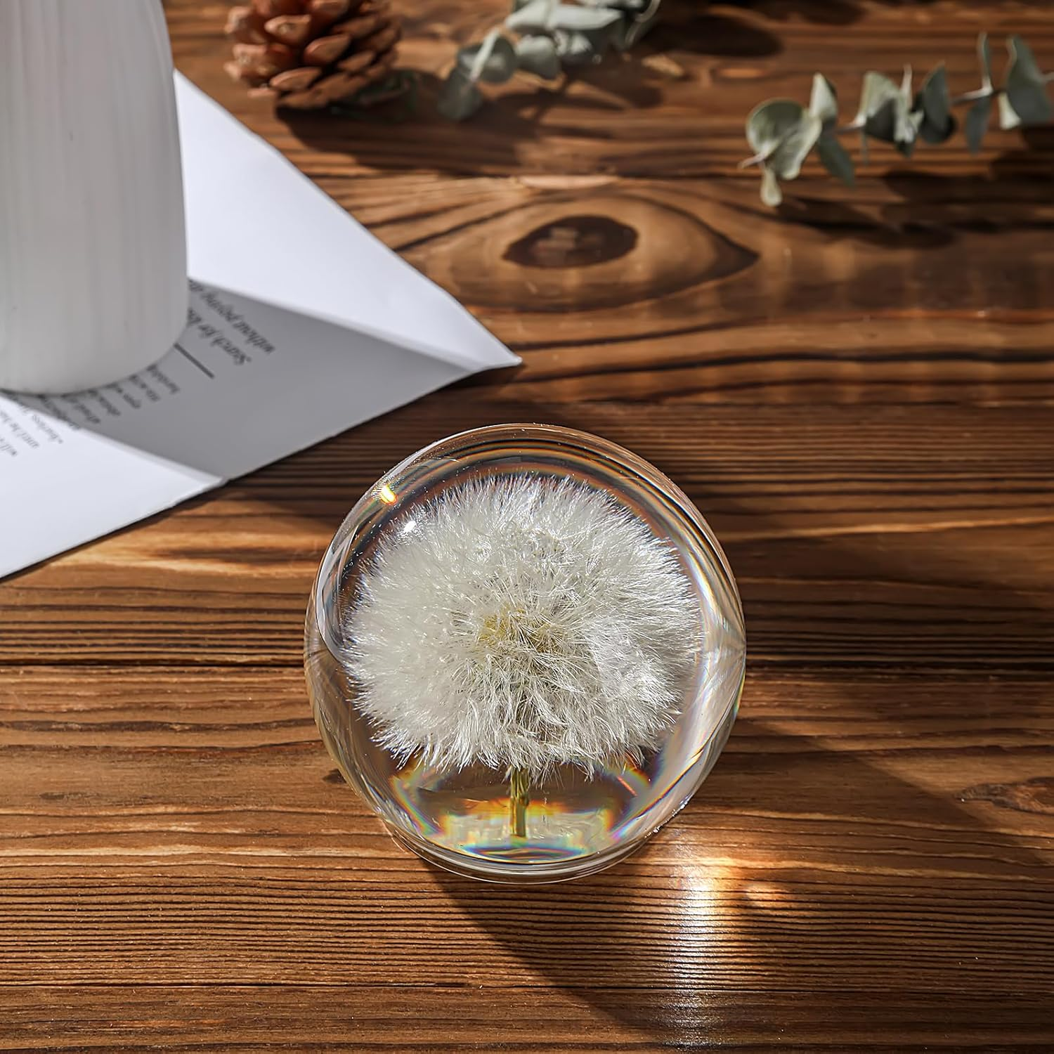 Dandelion Paperweight in Crystal Glass &ndash; Real Preserved Dandelion, Symbol of Hope, Luck, or New Beginnings &ndash; Elegant Gift with Gift Box & Card (Dandelion, 65 Mm) image number 1
