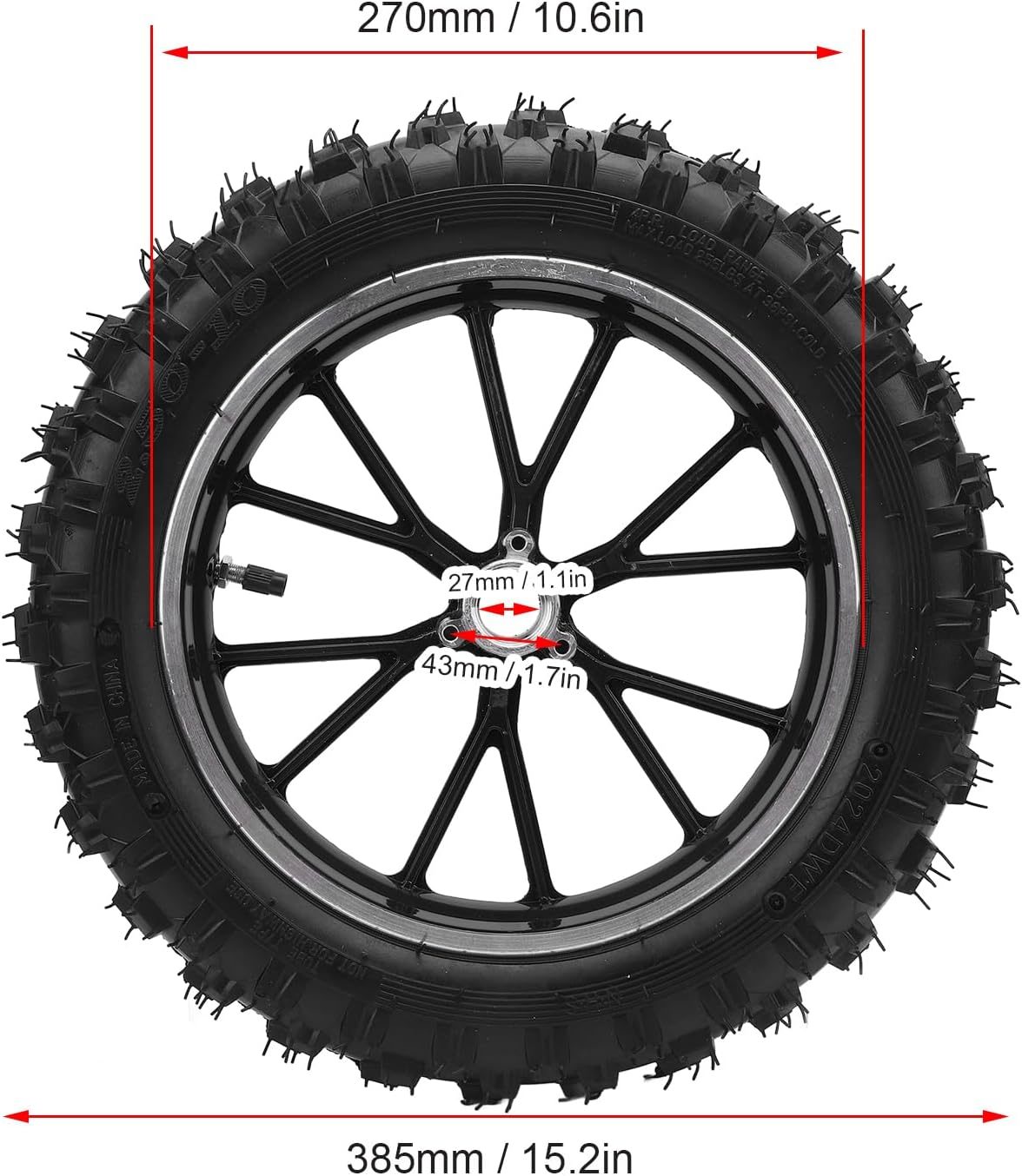 2.5-10 Front Wheel Hub Tire with Inner Tube, 10Inch Rubber Metal Structure Wheel Hub Tyre for Small off Road Motorcycles, Front Rear Wheel Rim Tire Replacement Parts (Black)