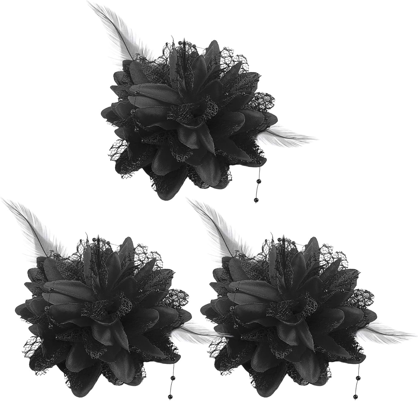 3 Pieces Simulated Flower Hair Pins, Retro Hairpins, Performance Costume Accessories, Party Hairpins, Role Play Accessories image number 1