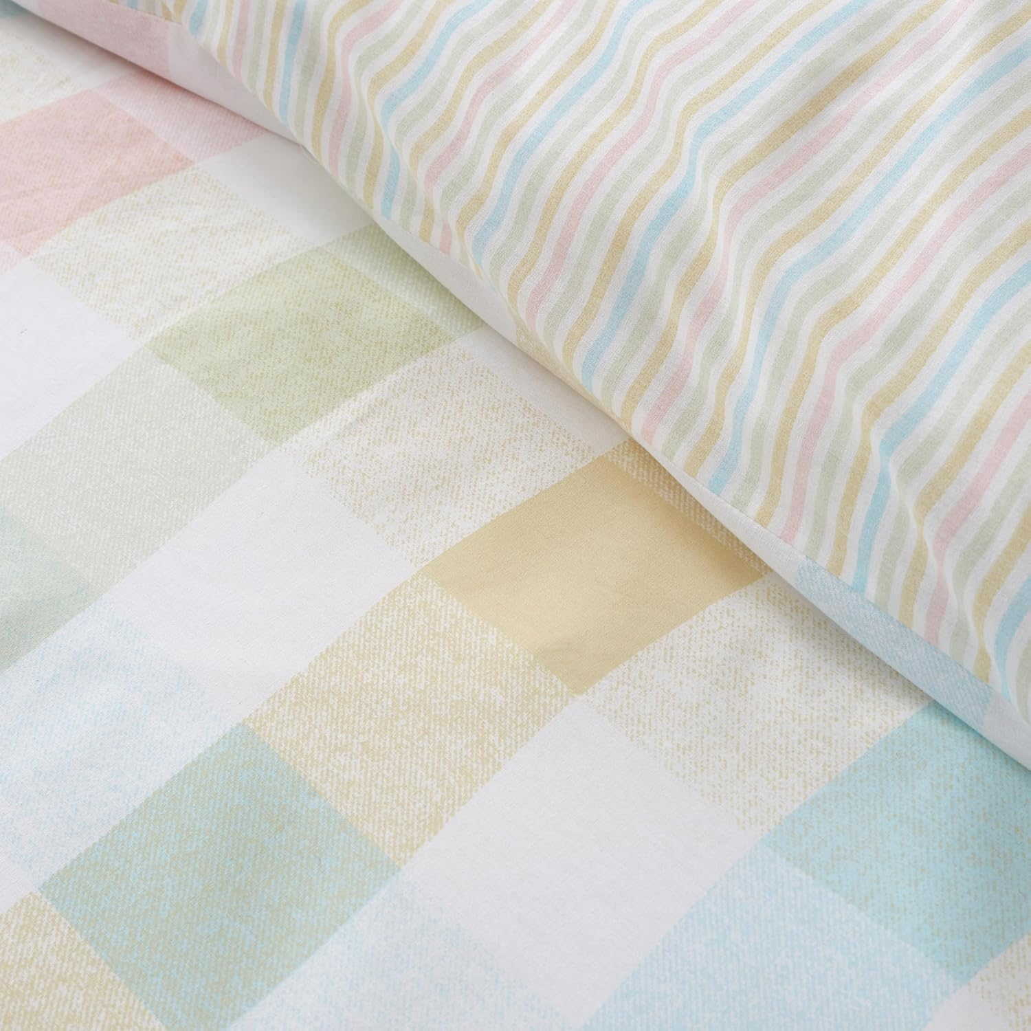 Catherine Lansfield Spring Check Reversible Single Duvet Cover Set with Pillowcase Pastel image number 1