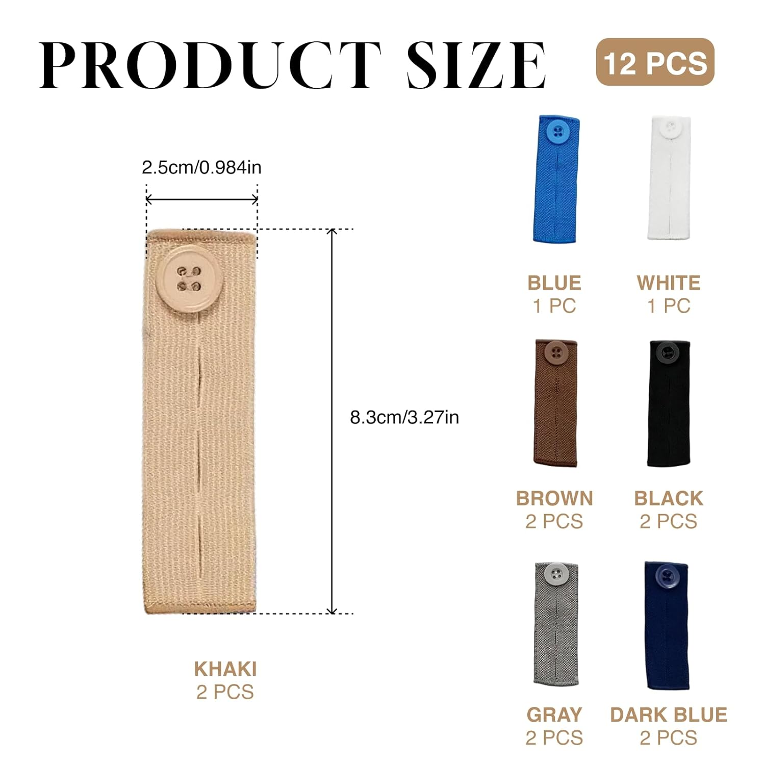 12 Pcs Adjustable Elastic Waist Extenders Set for Men and Women Comfortable Pants Button Extenders with 7 Color Options Perfect for Changing Waistlines, Pregnancy, and Daily Use image number 2