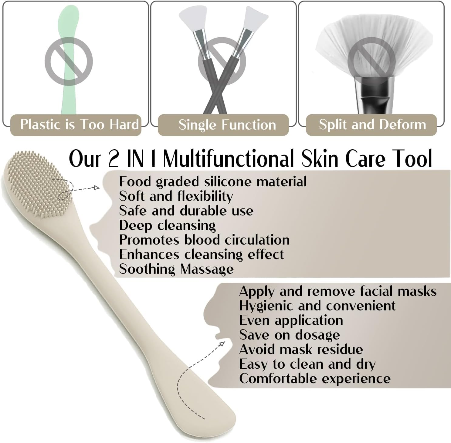 Face Mask Brush Applicator, Mask Brushes for Facials Cleansing & Exfoliating, Facial Clay Mask Applicator Tool Silicone Mask Spatula Cream Skincare for Apply Cream, Lotion, Mud, Clay (Black+Starlight) image number 5