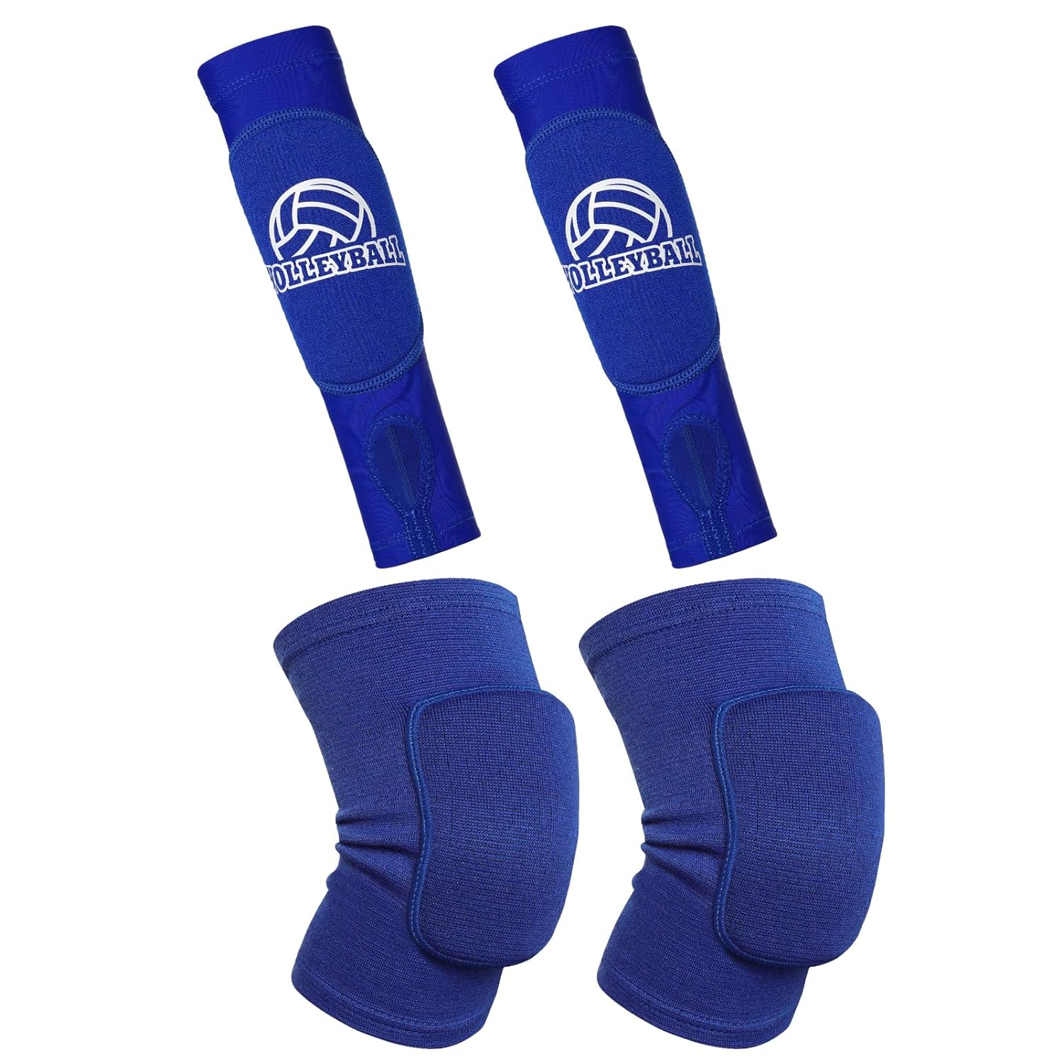 Obmwang 2 Pieces Volleyball Accessories Including Volleyball Knee Pads and Arm Sleeves with Protection Pads and Thumb Hole for Women Girls Teens (Blue)