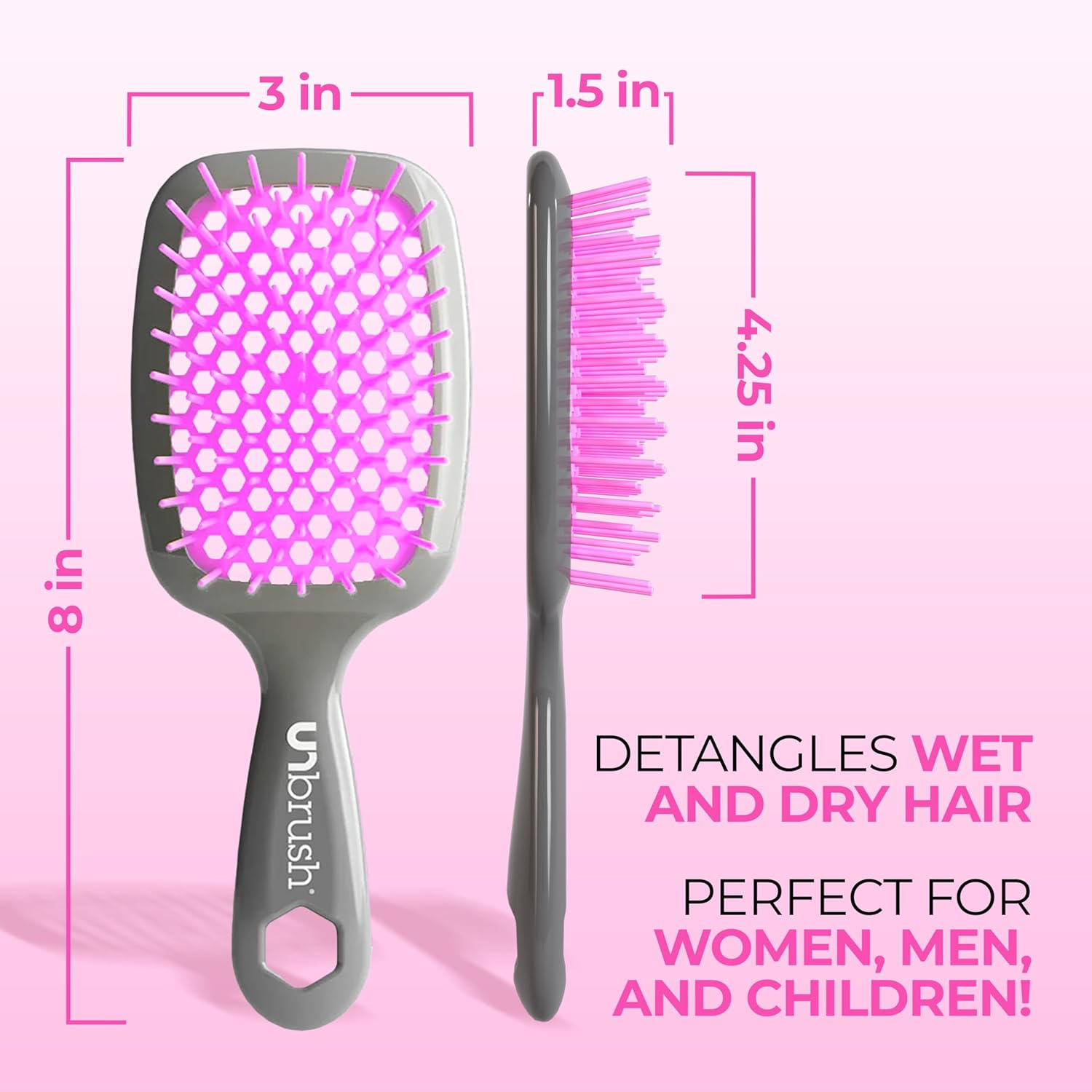 FHI HEAT Unbrush Wet & Dry Vented Detangling Hair Brush, Lavender/Grey image number 2