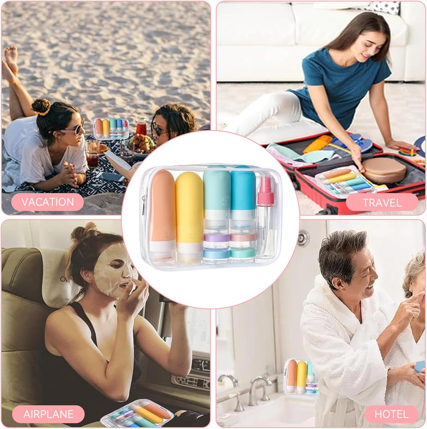 16 Pcs Travel Bottles Set, Leak-Proof Silicone Squeezable Refillable Bottles, TSA Approved, Travel Size, Portable Travel Bottles Containers for Toiletries Conditioner Shampoo Lotion Body Wash (BK) - Bk image number 6