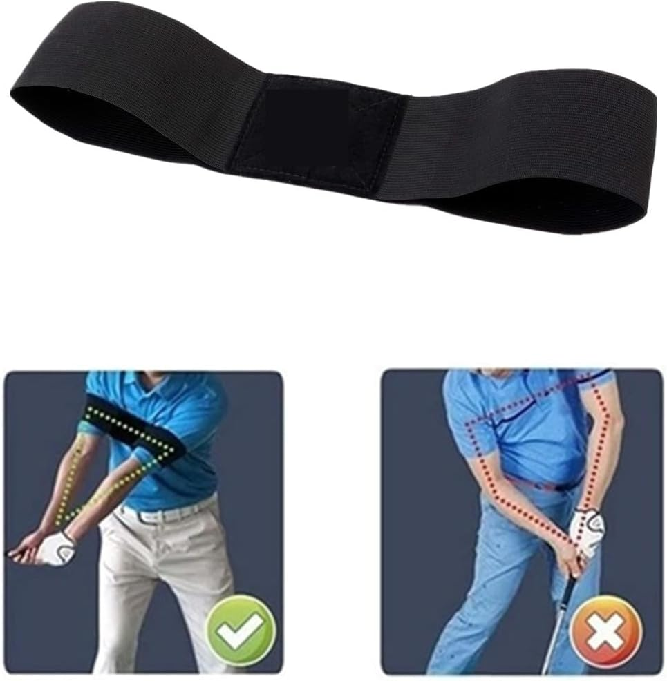 Golf Swing Training Armband,Golf Training Aid,Elastic Golf Beginner Hand Motion Correction Band, Golf Swing Instructor Training Aid Swing Correction Arm Band (Black) image number 1