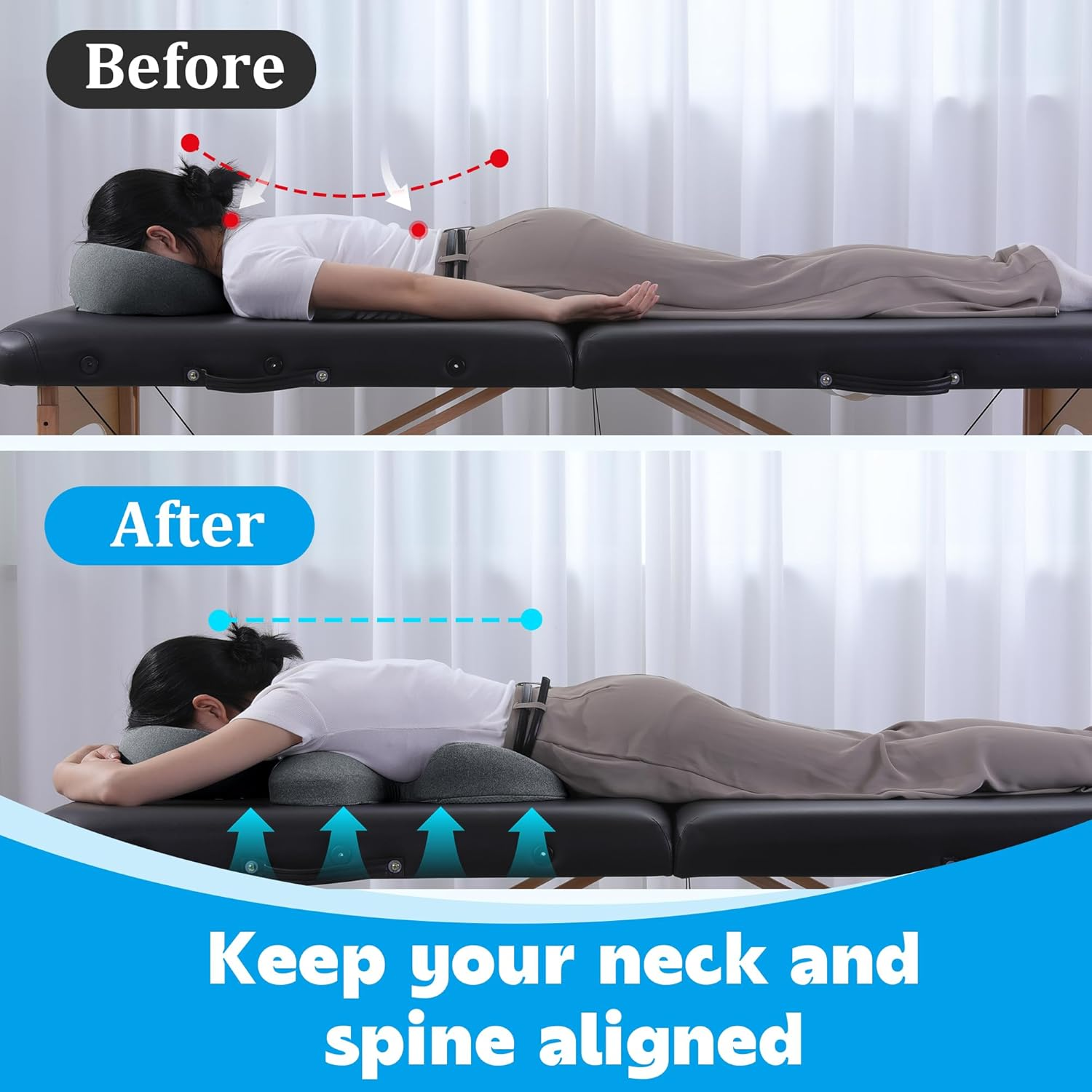 MABOZOO Face down Massage Pillow, Face down Pillow for Sleeping with Non-Slip Bottom, Home Head Cushion and Chest Cushion for SPA, Sleep (Gray) image number 2