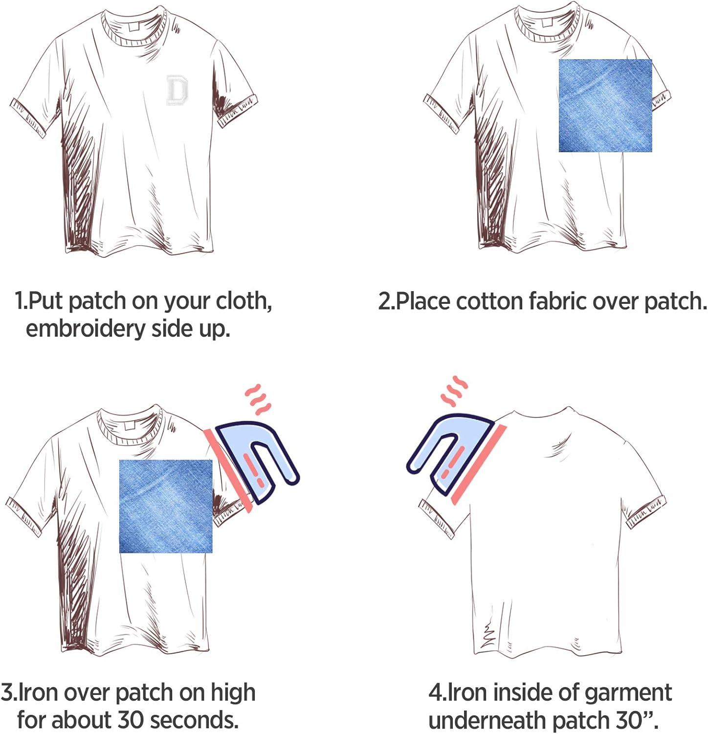 Luter 52Pcs Iron on Letter Patches Alphabet Applique Patches Sew on Appliques with Adhesive Embroidered A-Z Letter Badge Decorative Repair Patches for Hats Shoes Bags Clothing (White) - Blue image number 6