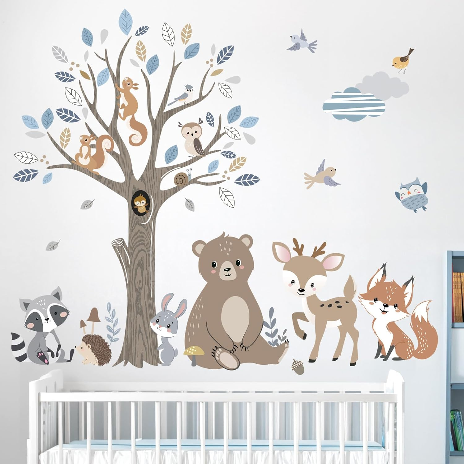 Decalmile Large Jungle Animal Tropical Leaves Wall Decals Safari Tree Lion Giraffe Monkey Wall Stickers Baby Nursery Kids Bedroom Living Room Wall Decor