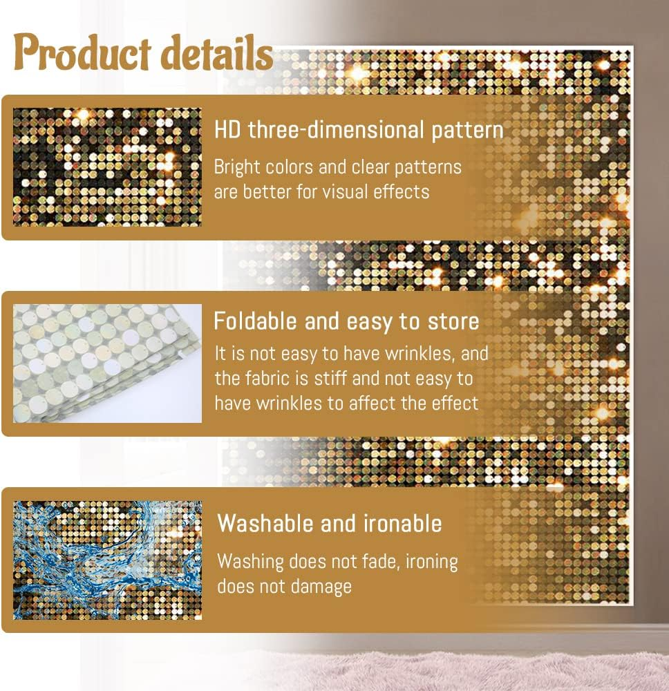 Glitter Photography Backdrop 1.5X1M/4.9X3.3Ft, Golden Spots Party Backdrop, Foldable Soft Vinyl Fabric Photo Background, Sequin Backcloth for Party Wedding Decoration (Style A) image number 4