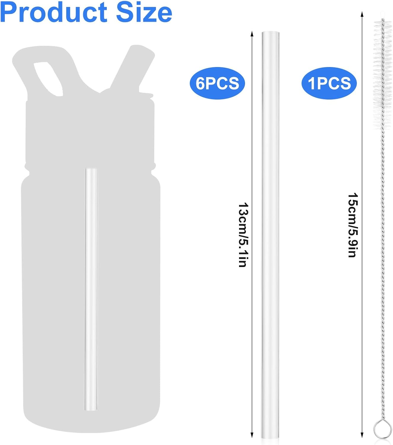 6Pcs Straw Replacement for Simple Modern Kids, Water Bottle Sucker Accessories for Simple Modern Kids Water Bottle Stainless Steel Reusable Tumbler for Toddlers 14Oz, with 1 Brush image number 4