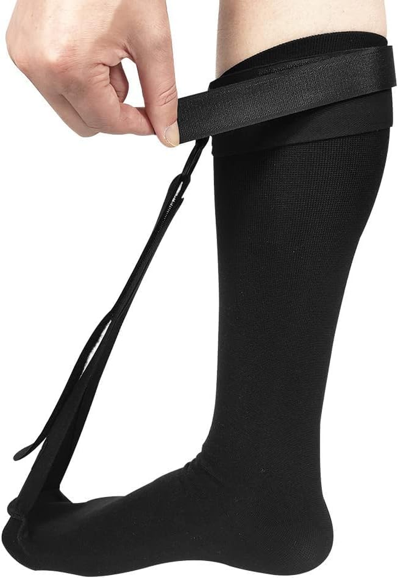 PFS Plantar Fasciitis Stretch Night Sock with Tread - for Pain Relief from Plantar Fasciitis and Achilles Tendonitis (Black, L/XL)