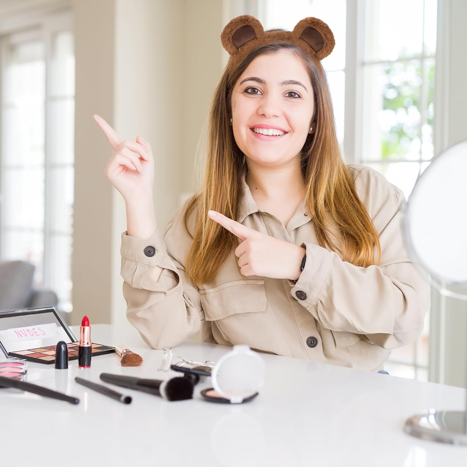 Fluffy Brown Bear Ears Headband for Adults- Perfect for Halloween Costume, Cosplay, Parties & Daily Wear image number 1