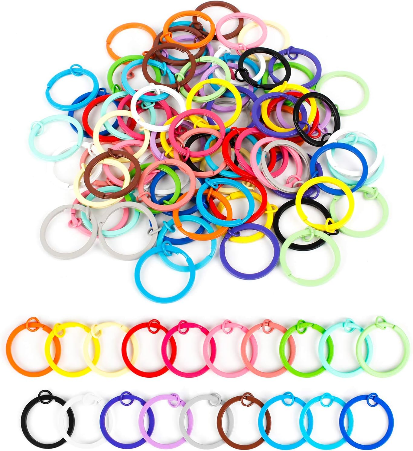 Flat Split Key Rings 100 PCS Metal Colorful Paint Split Keychain Rings 30Mm Flat Split Rings Keyring Making Kit for Home Car Keys Attachment DIY Crafts Decorations (Random Color) image number 4