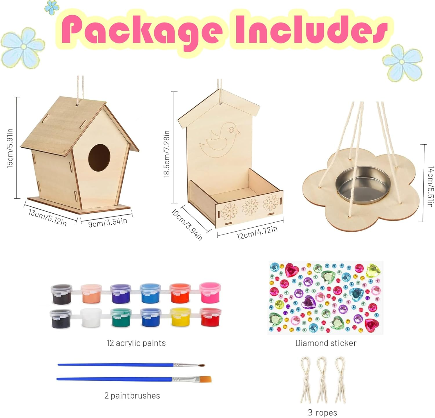 DIY Bird House Feeder Kits for Children to Build, 3 Pack, Assembled Wooden Birdhouse Kits for Kids Painting, Unfinished Crafts for Girls & Boys image number 4