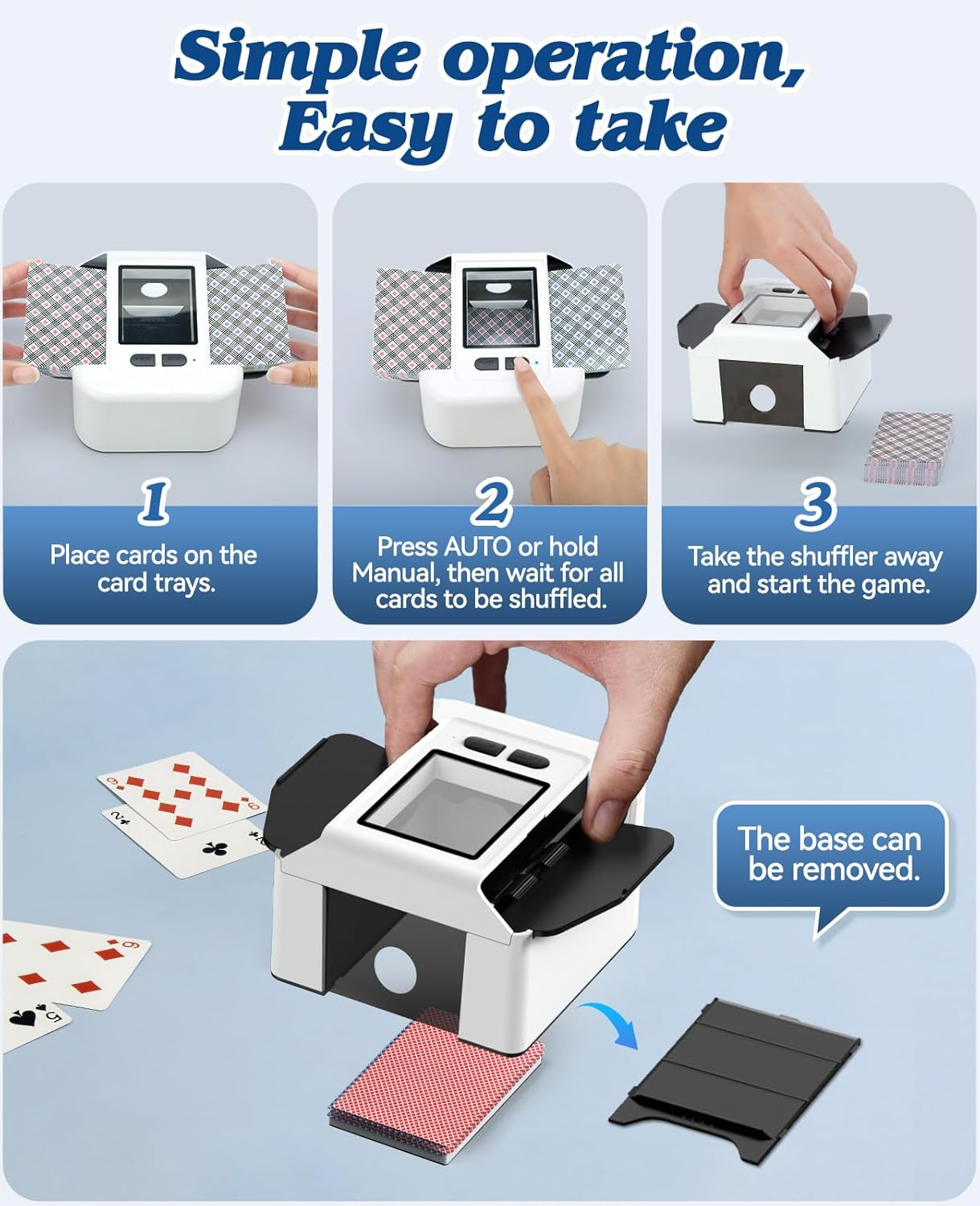 Automatic Card Shuffler 2 Decks, FISHOAKY Card Shuffler Machine 2000Mah, UNO Card Shuffler with AUTO & Manual Mode, Portable Shuffler for Poker, UNO, Blackjack, Card Games image number 6