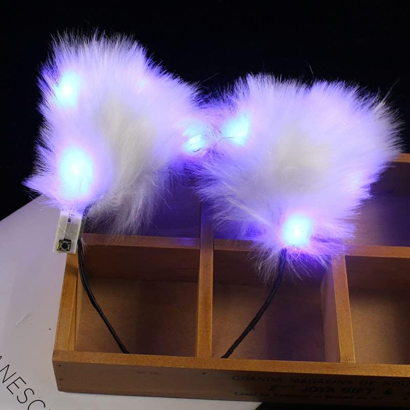 Light up Headbands LED Cat Ears Headband Faux Fur Hair Hoop Cute Colored Light for Xmas Party Cosplay Halloween Birthday