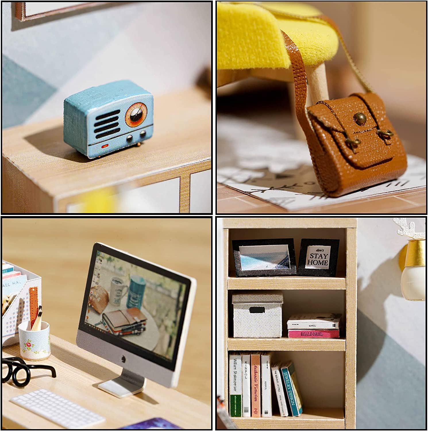 DIY Miniature Dollhouse Kit with Furniture,Wooden Doll House plus LED Lights & Dust Cover, DIY House Kit, Mini House Building Kit(Study Room) image number 1