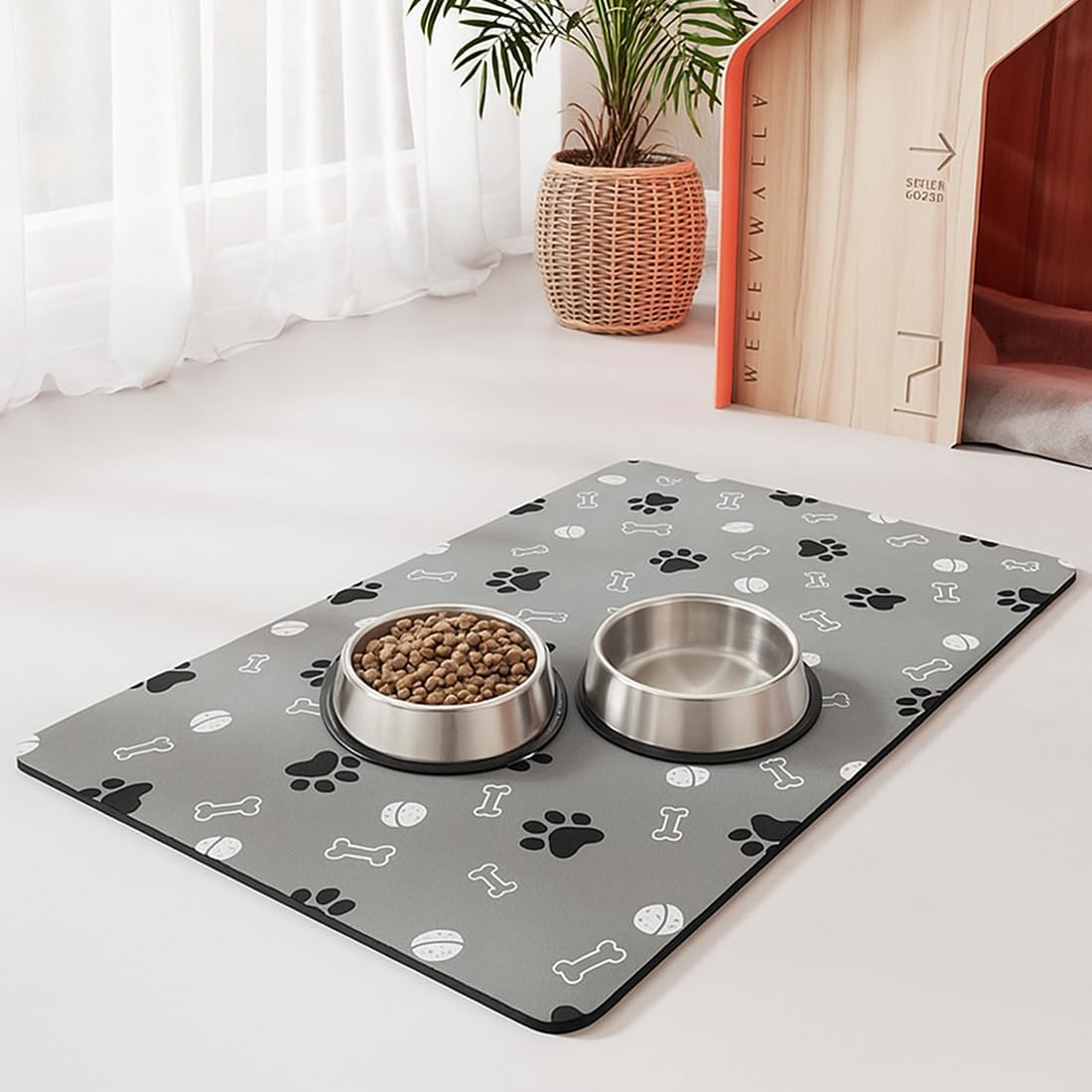 Bowl Mat Dog Non-Slip Feeding Mat Cats Personalised Mat Pets Quick Drying Easy Clean Bowl Mat for Pets Cats Dogs (Grey, 30 X 40 Cm) image number 3