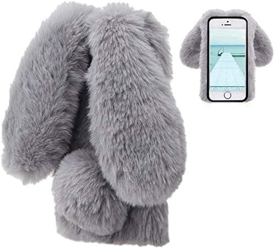 LCHDA Rabbit Case for Iphone SE 2Nd Generation/Iphone 8/Iphone 7(4.7"), Bunny Ear Case for Girls Fuzzy Cute Warm Winter Soft Furry Fluffy Fur Hair Plush Protective TPU Bumper Skin Cover - Pink