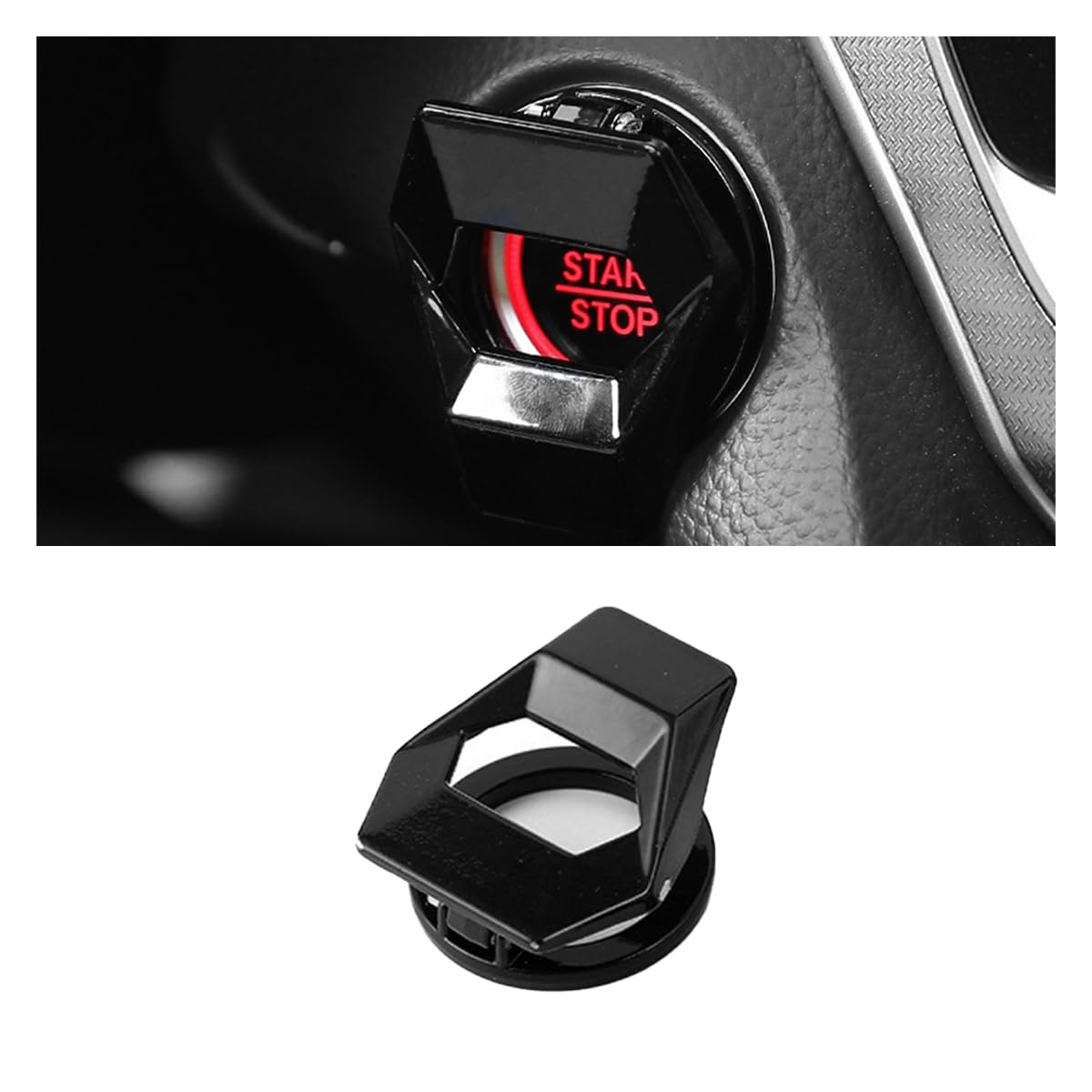 Car Engine Start/Stop Button Cover, Zinc Alloy Car Push Button Start Cover Car Power Control Trim, Universal Key Ignition Switch Protective Cover for Cars, Suvs (Black)