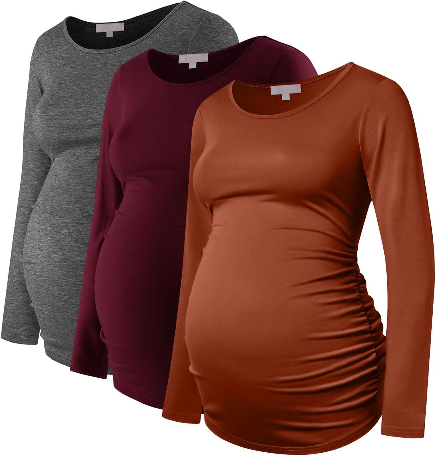 Women'S Maternity Shirts 3 Packs Long Sleeve Pregnancy Tops Basic Side Ruched Tunic Blouse