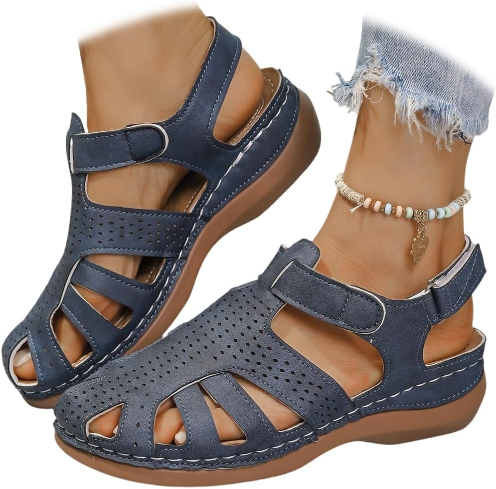 Wedge Orthopedic Sandals for Women Comfortable Closed Toe Summer Sandals Comfortable Hollow Out Sandal with Arch Support