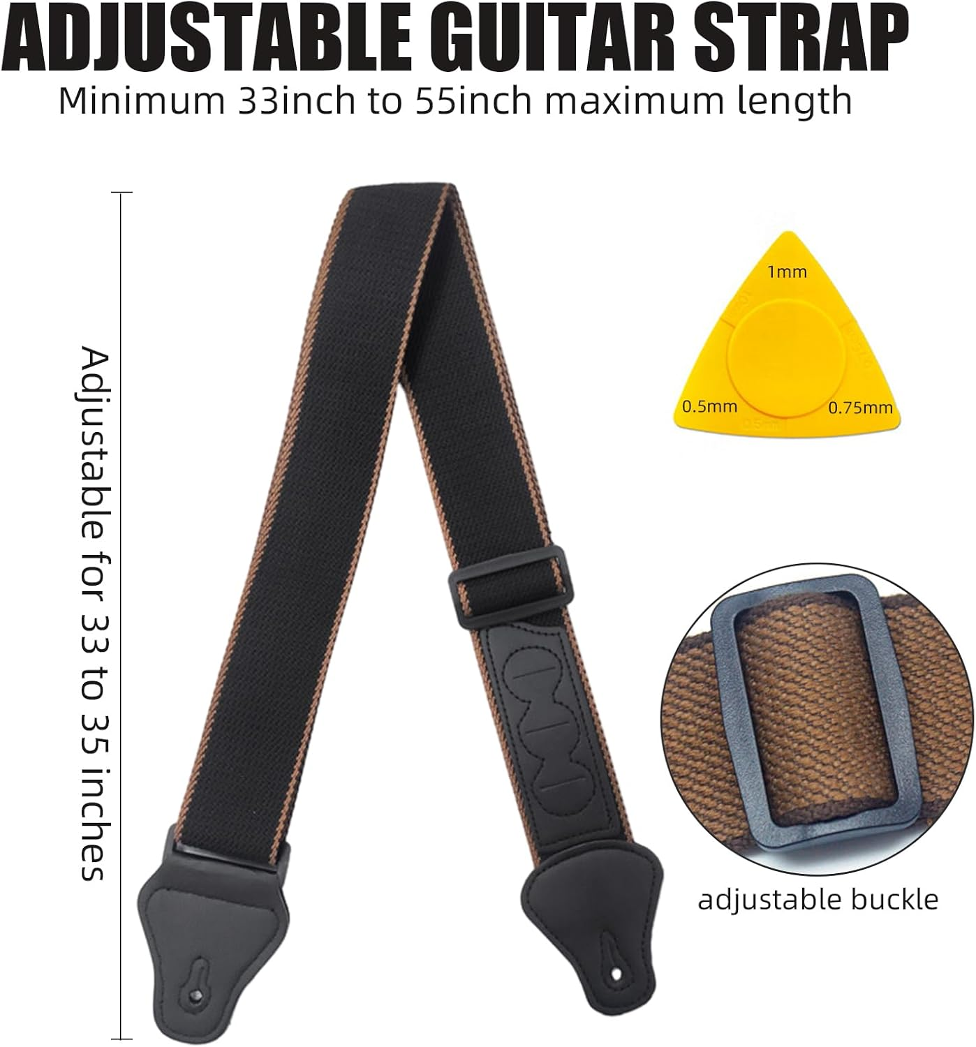 Guitar Strap, Soft Cotton Straps with 3 Pick Holders, Strap Button Headstock Adaptor, 1 Pair Locks and 3 Picks Set for Electric/Acoustic Guitar image number 1