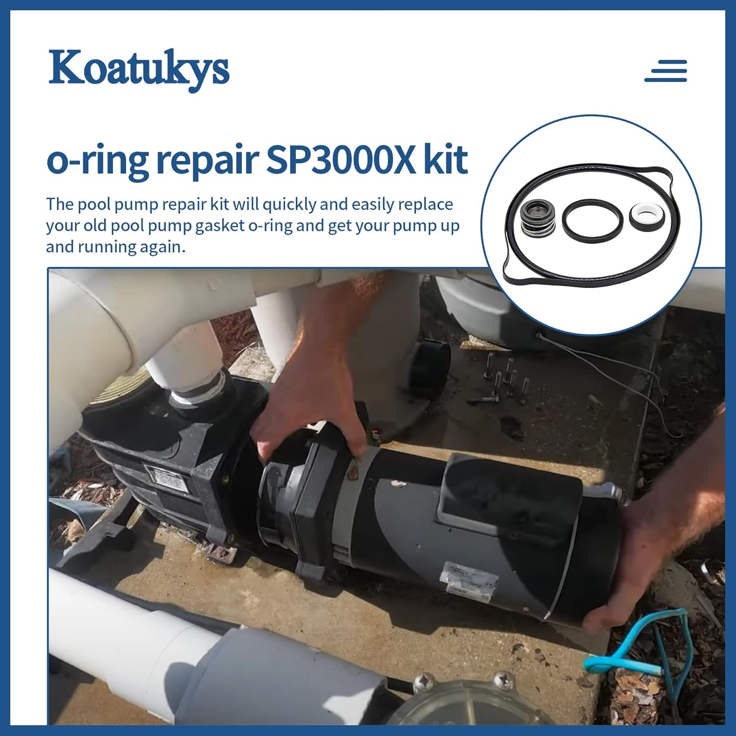 Koatukys SP3000X Shaft Seal Gaskets and O-Ring Kit for Hayward Super II Pool Pump Series with Diffuser, Lid Gasket, Housing Gasket and Shaft Seal Assembly SPX1600Z2 PS-201 image number 5