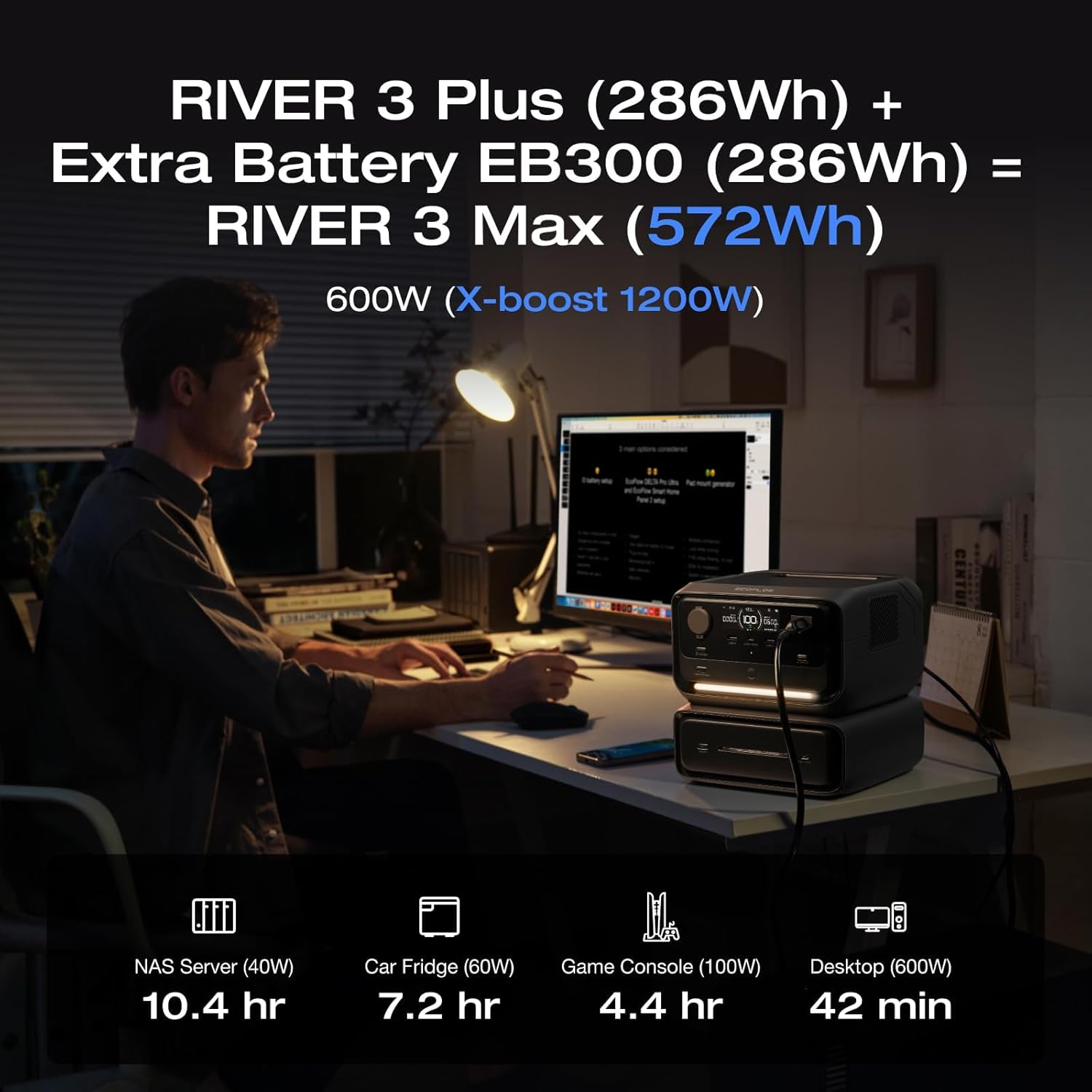 EF ECOFLOW River 3 plus Portable Power Station Extra Battery EB300, 286Wh Expansion Lifepo4 (LFP) Battery with 10-Year Lifespan, Built-In 140W USB-C Port for Charging/Discharging, Use Independently image number 6