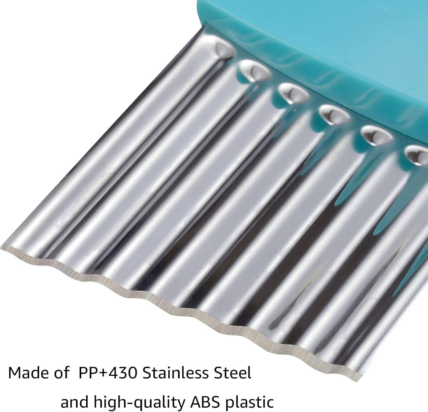 Crinkle Cutter, Stainless Steel Waffle Fry Cutter, Wavy Chopper for Veggies Potato Carrots Butter Lettuce, 2 Pcs(Pink and Blue) - Green And Blue image number 4