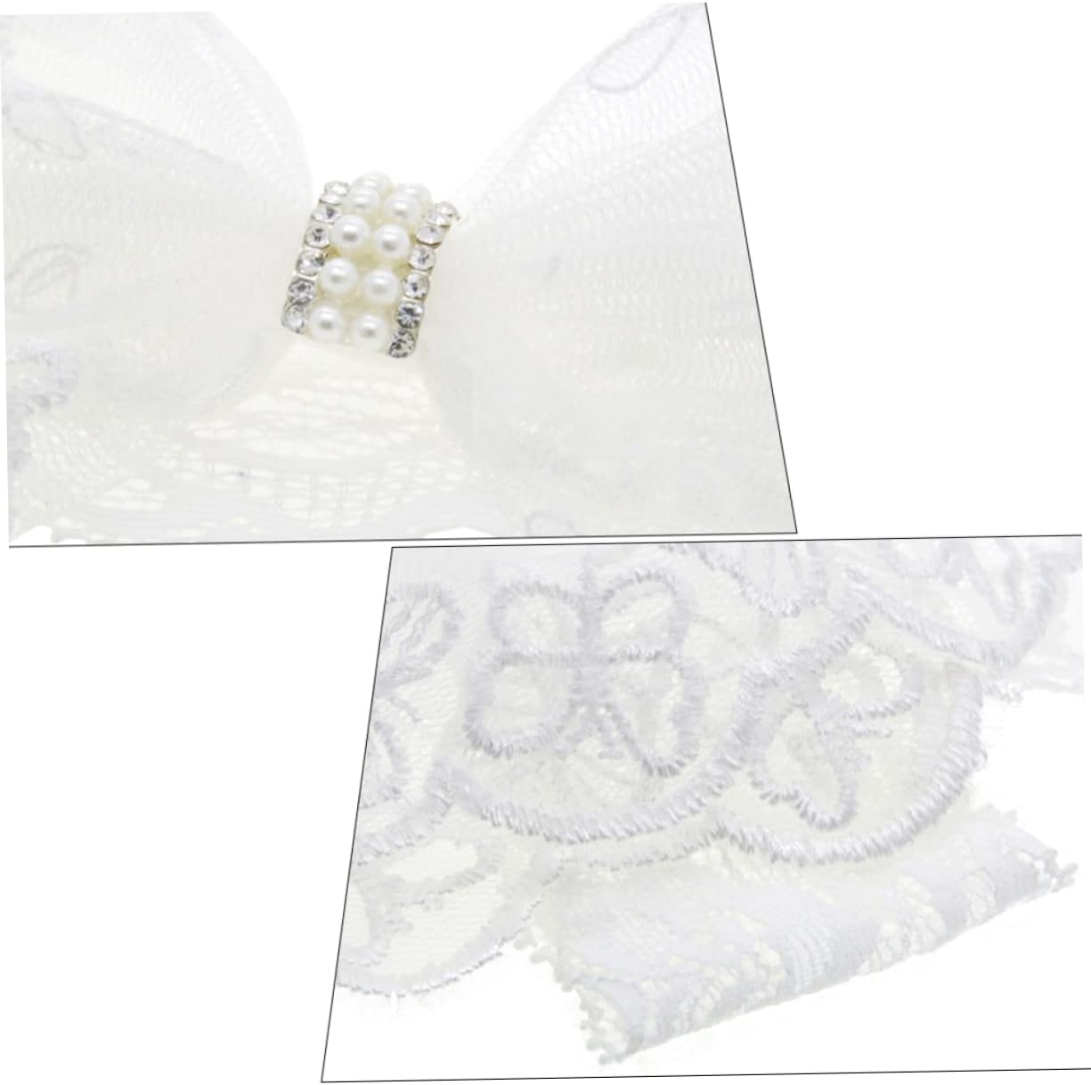 Baby Lace Headband and Bow for Newborn Girls, White Pearl Hair Bow Infant Hair Accessories, Soft Adjustable Headband Suitable for Babies and Toddlers image number 4