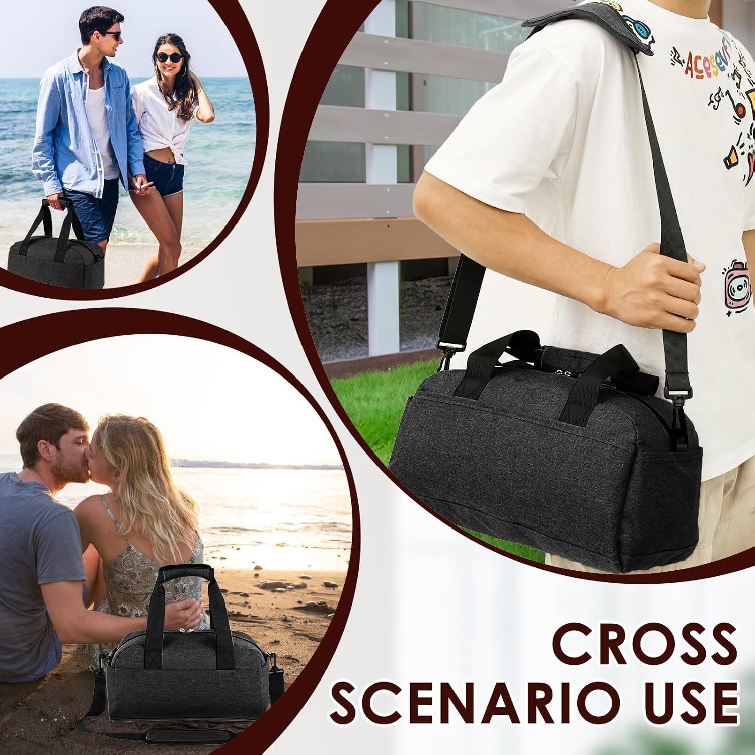 Polyester Small Gym Bag, Sport Duffle Bag Multiple Pocket Mini Luggage Bags with Shoulder Strap Easy to Access Small Gym Handbag for Fitness Workout, Travel, Dance, Ballet, Swim(Grey) image number 1