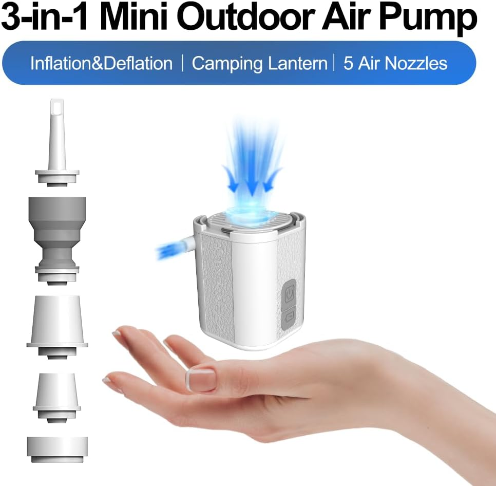 Neovanex Portable Air Pump with Camping Light, Ultra-Mini, USB Rechargeable, for Inflatables, Air Mattresses, Pool Floats, Sleeping Pads, Swimming Rings, Storage Bags - Black image number 3