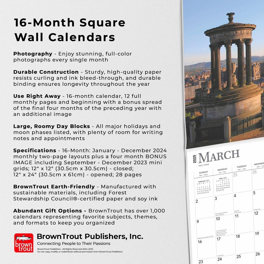 Scotland | 2025 12 X 24 Inch Monthly Square Wall Calendar | Plastic-Free | Browntrout | UK United Kingdom Scenic image number 4